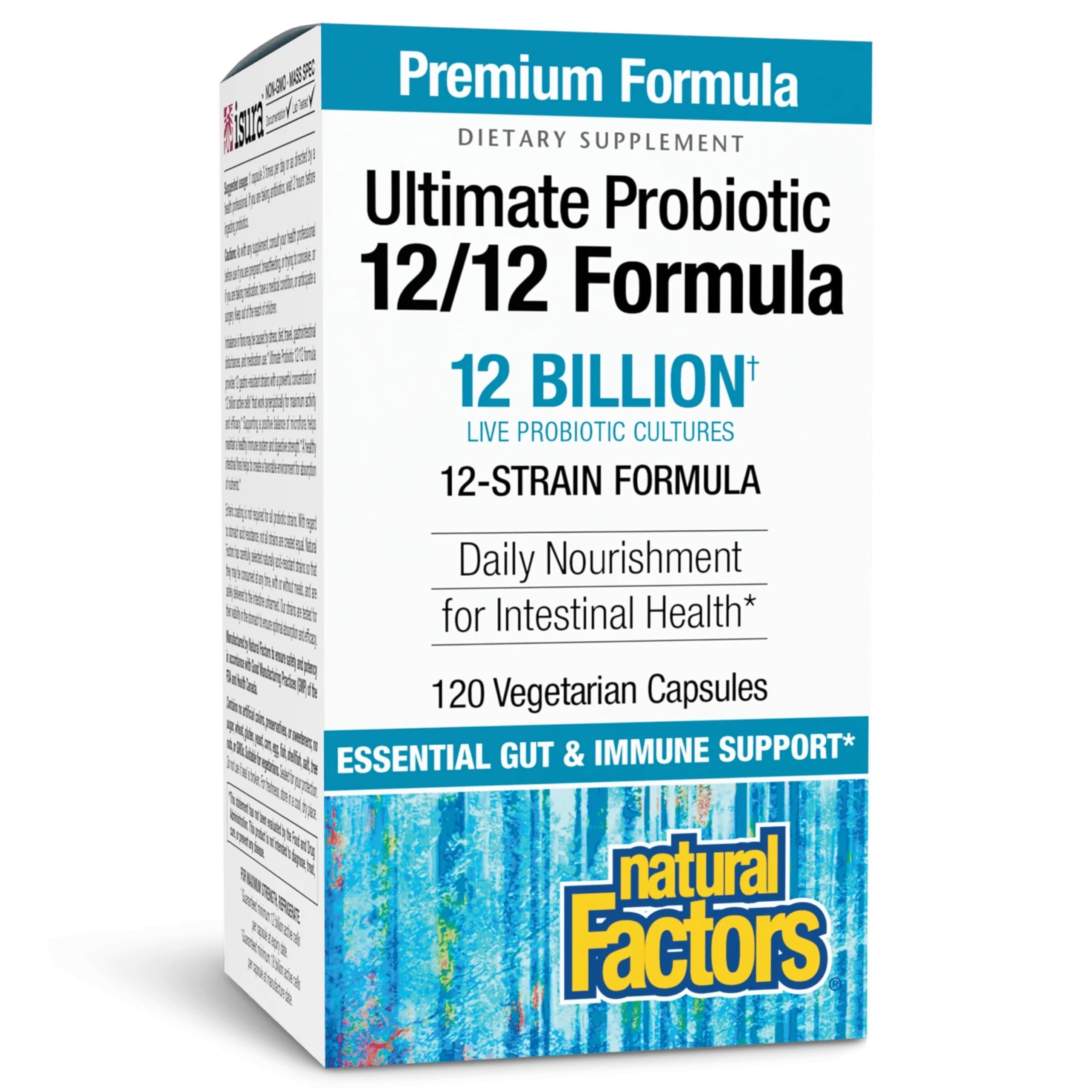 Natural Factors Ultimate Probiotic 12/12 Formula - Digestive Health Support Supplement with Probiotics - Immunity & Gut Health Support Supplement - 120 Vegetarian Capsules (120 Servings)