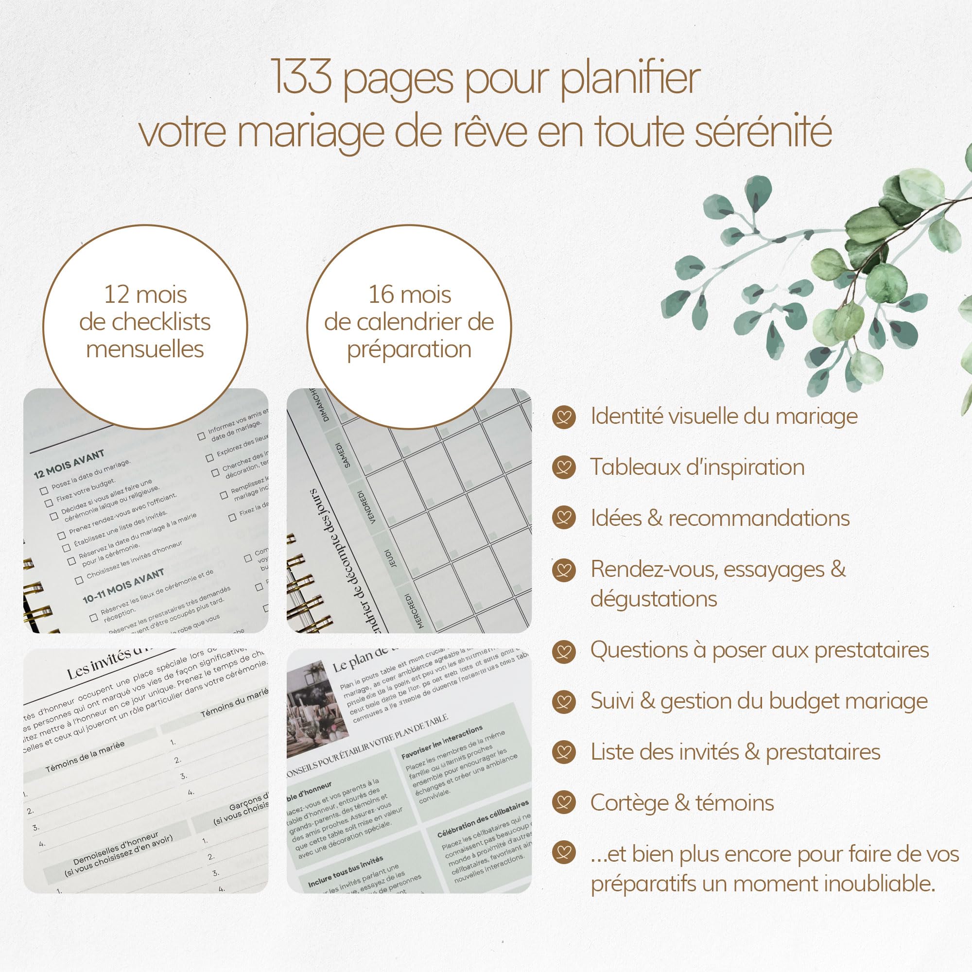 Organisateur de Mariage Français – Carnet Wedding Planner avec Checklist, Budget, Agenda & Calendrier Compte à Rebours | Livre de Mariage & Cadeau Future Mariée