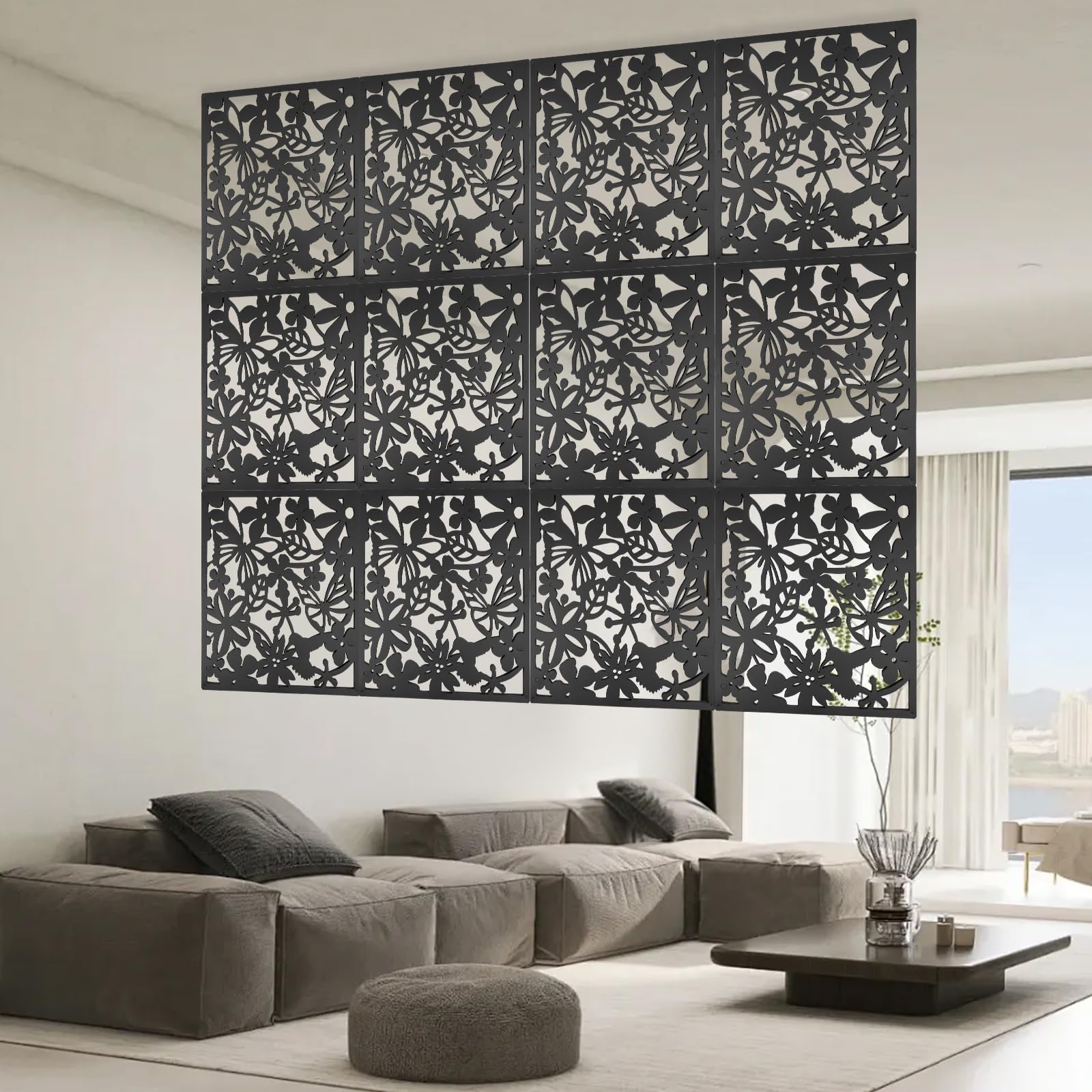 Paravent mural suspendu pour chambre et salon motif papillon noir