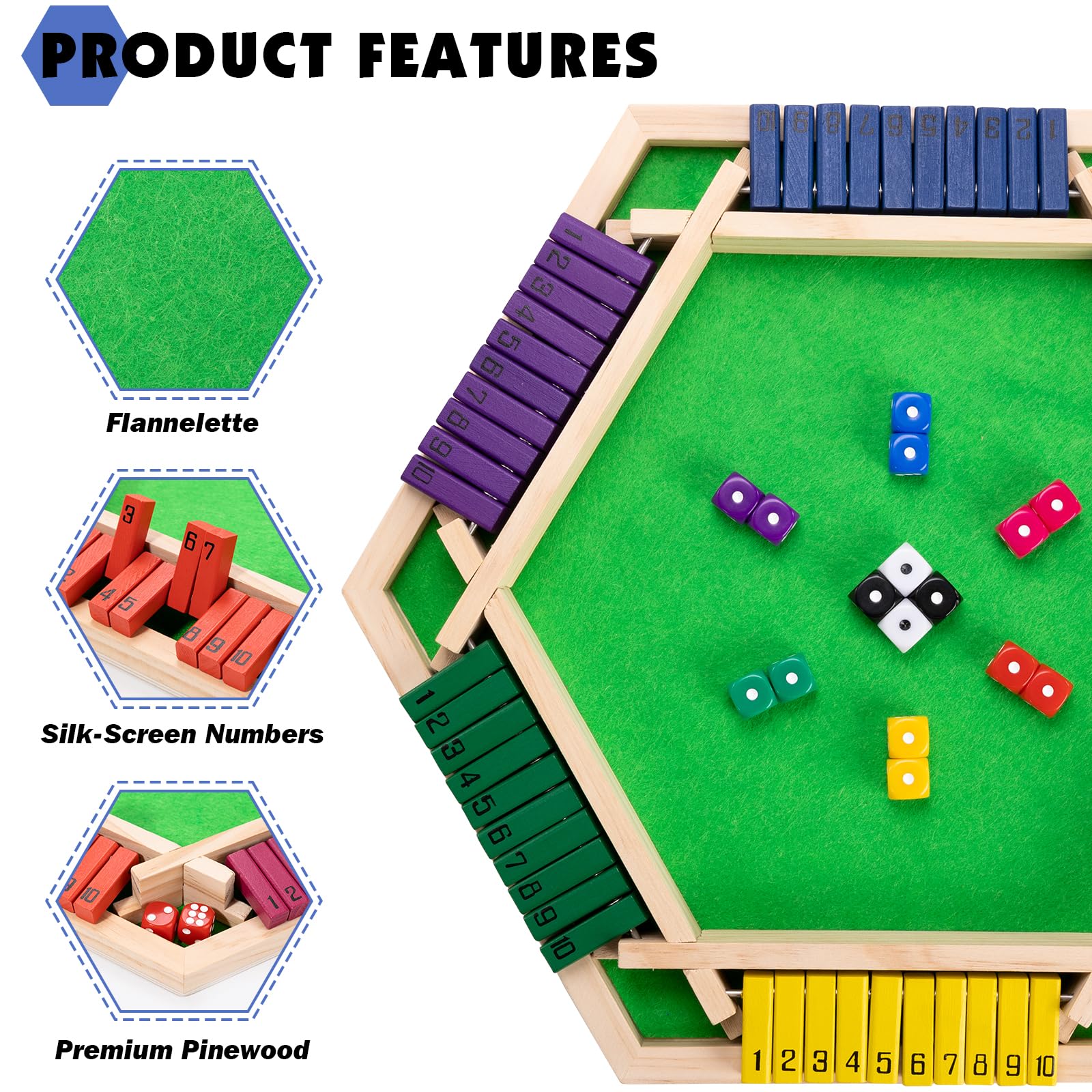 Jeu de dés Jeu de société en bois Jeu de mathématiques familial Shut