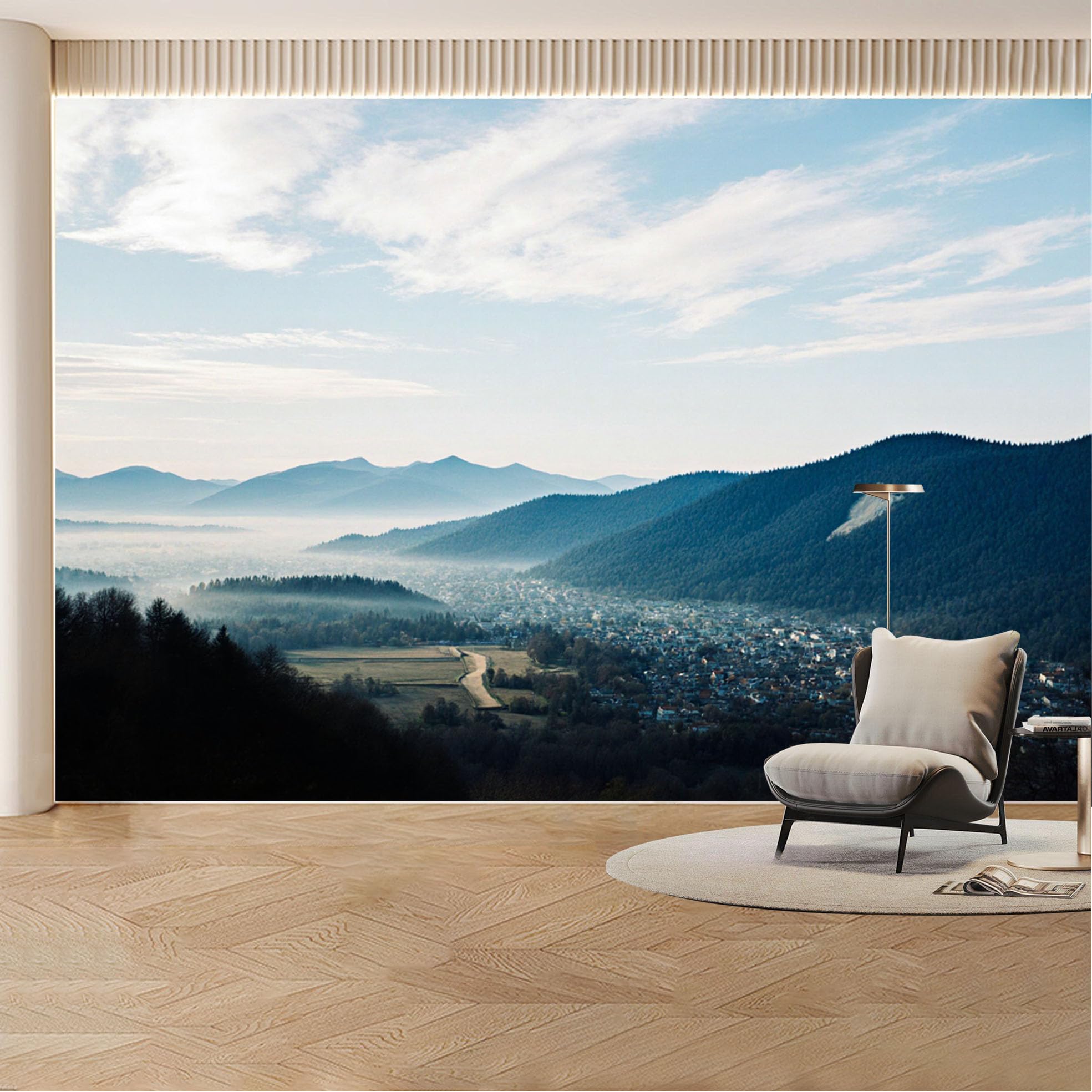 Custom Wall Mural Wallpaper Mountain Forest Landscape Nature 3D Effect Large Wall Art Mural Design Misty Nordic for Living Room， Bedroom， Office