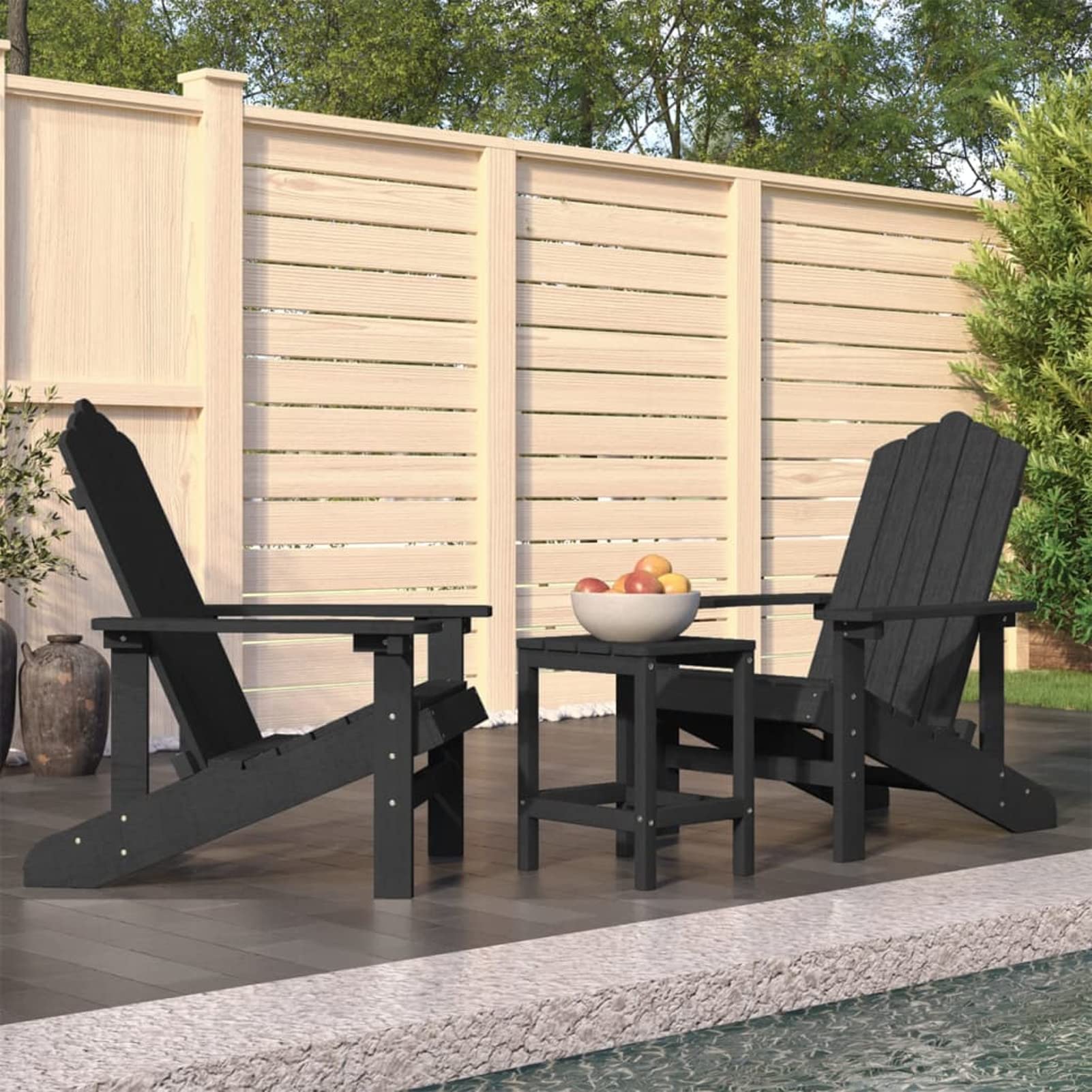 Chaises de jardin Adirondack BaraSh en PEHD anthracite avec table basse assortie