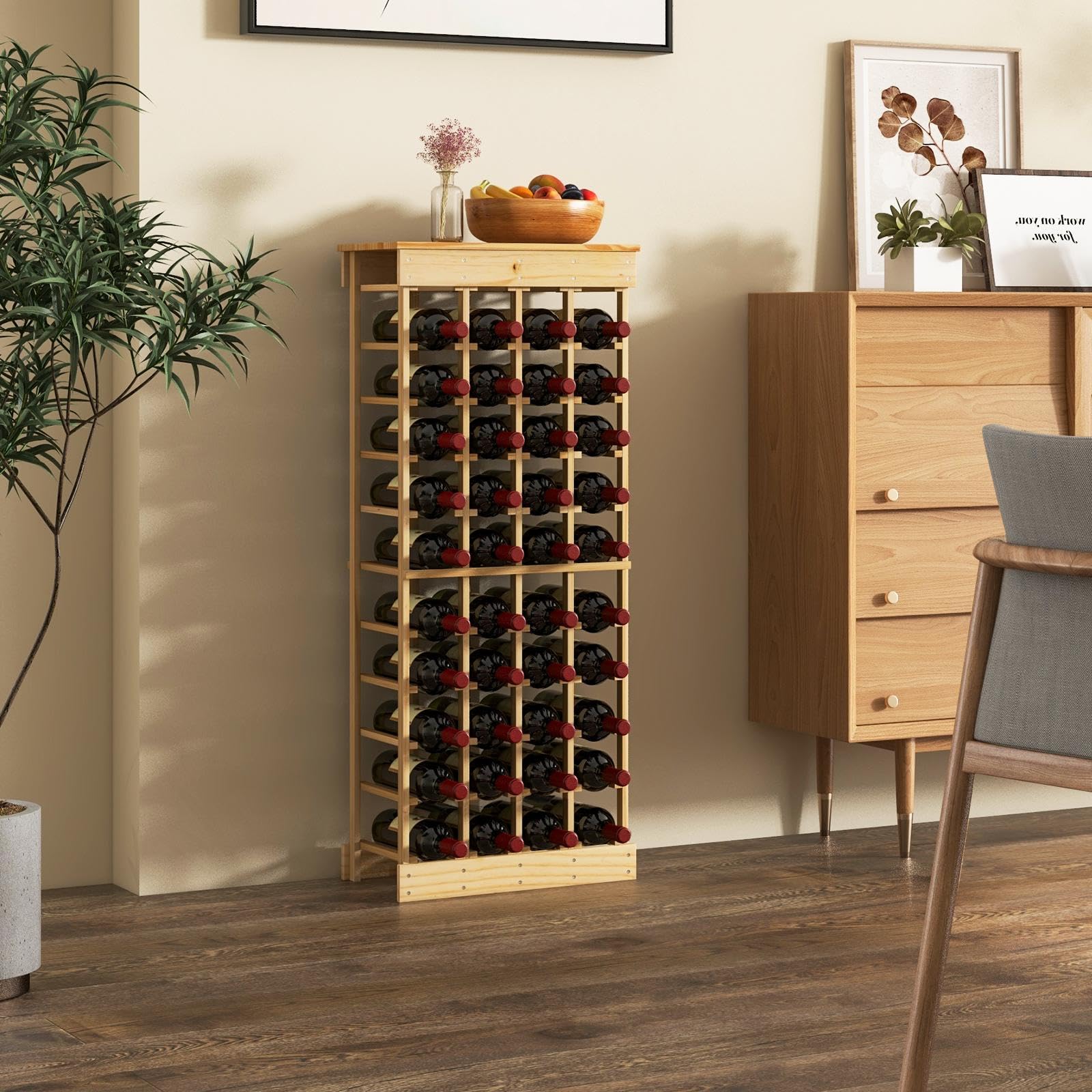 KOMFOTTEU Porte-Bouteilles sur Pied en Bois de Pin pour 40 Bouteilles