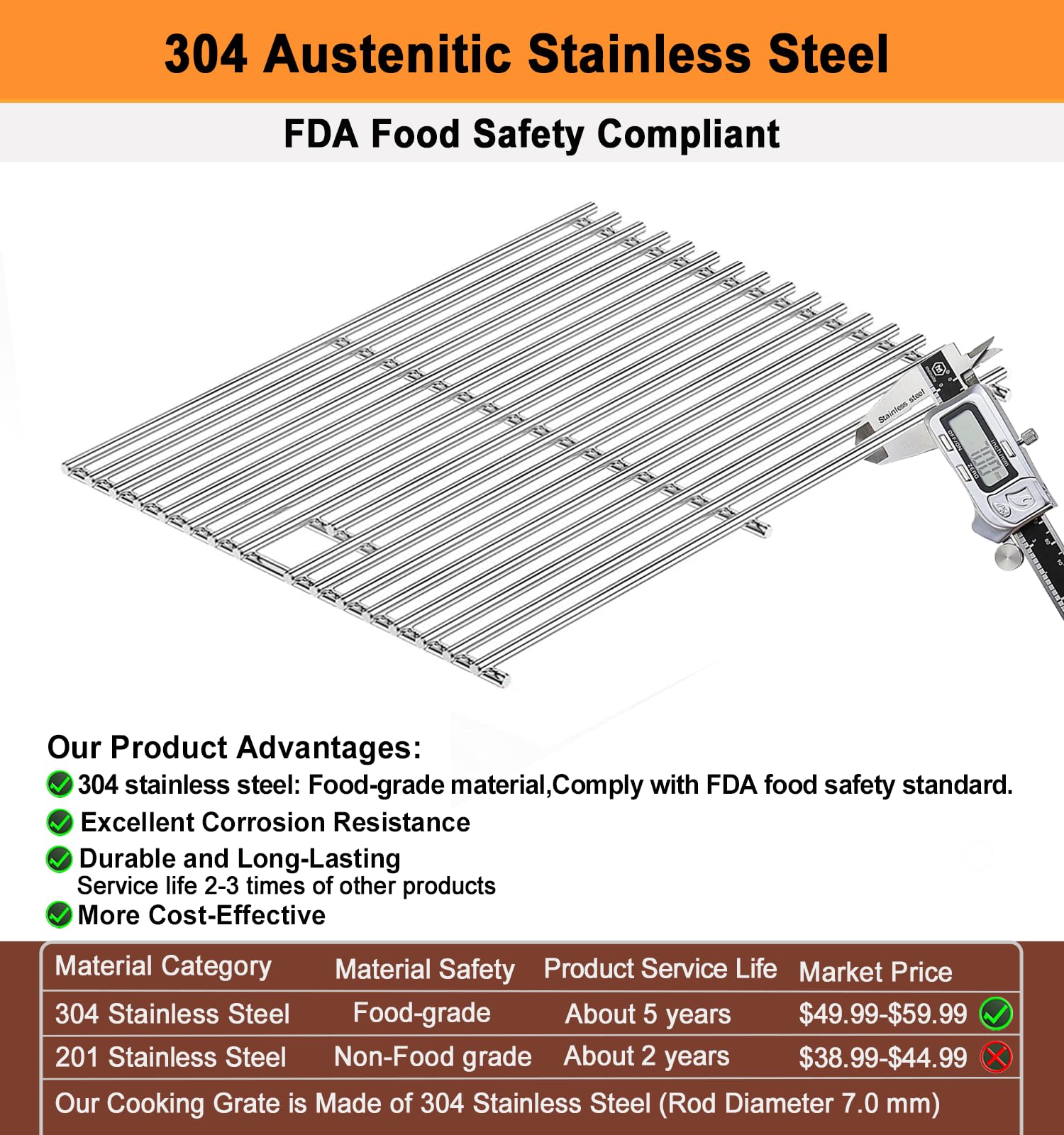 Rejillas de cocción de 17 pulgadas para Home Depot Nexgrill 720-0830H 720-0830D 720-0783E 720-0888; rejillas de cocción de acero inoxidable 304 para parrillas Uniflame y Kenmore; rejillas de