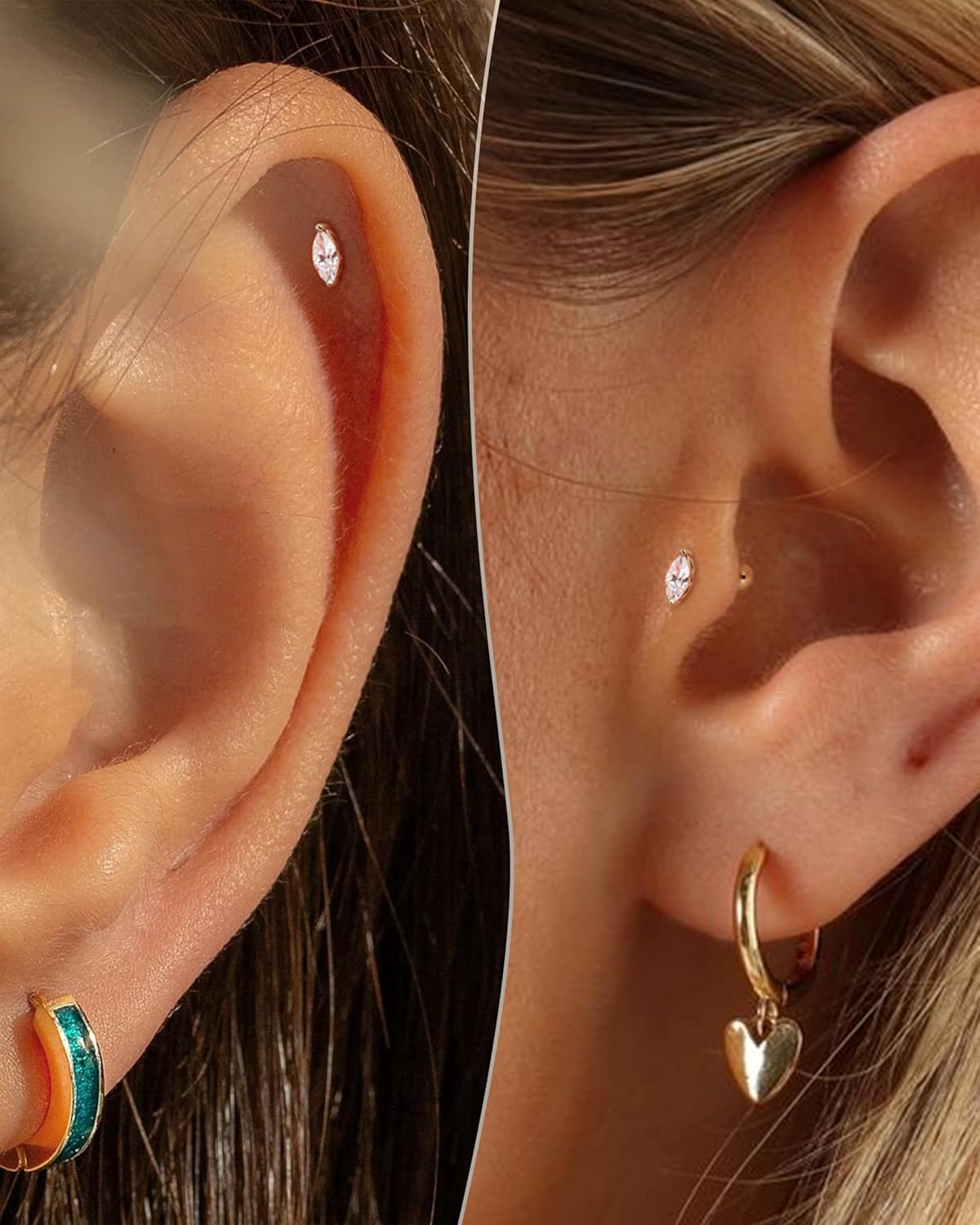 COCHARM 14K Real Gold Cartilage Stud Earring 16g Cubic Zirconia Helix Stud Rings for Women Tragus Conch Barbell - Image 6