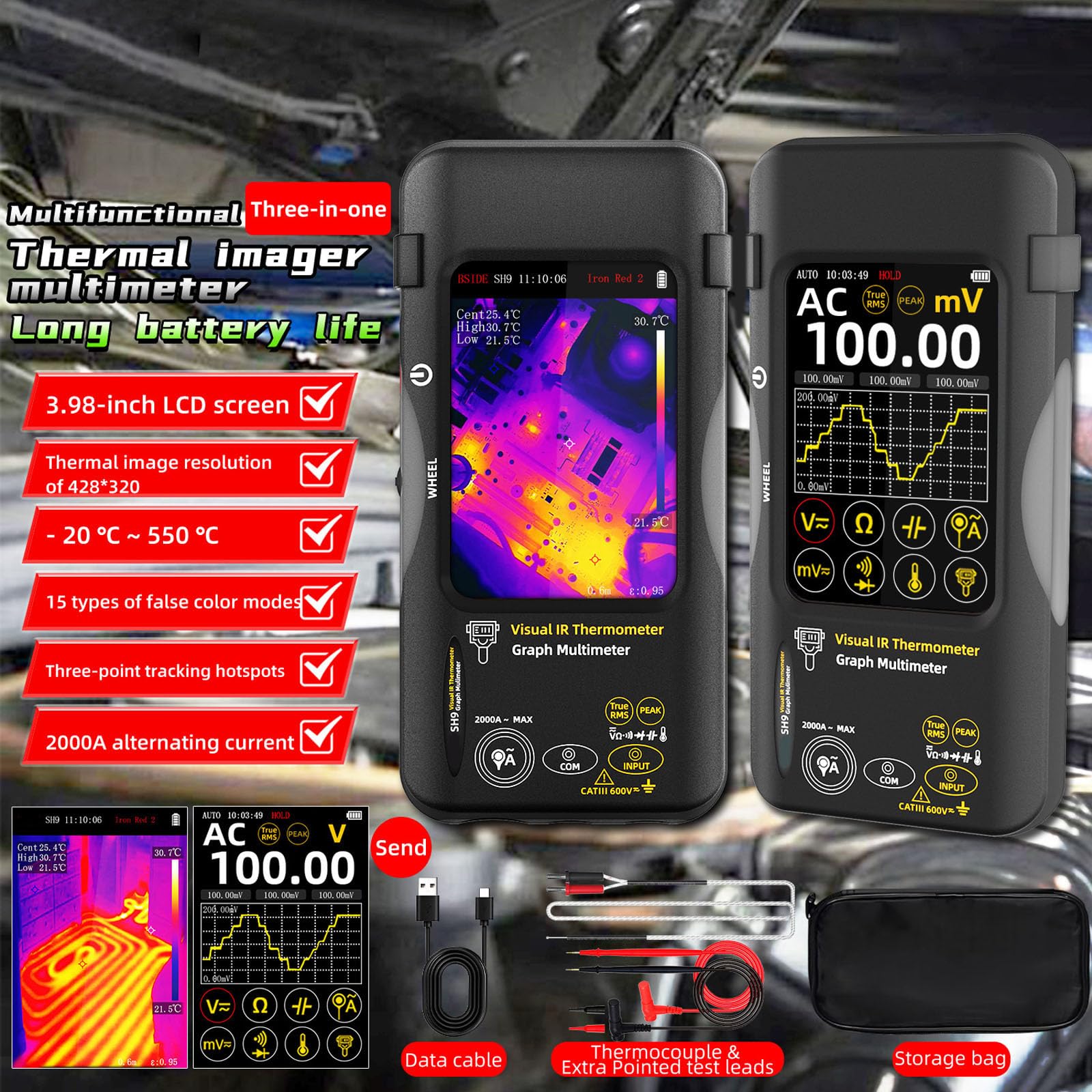 Dispositivo tenuto in mano di imaging di Thermals integrato con alta precisione del multimetro digitale per apparecchiature diagnostiche automobilistiche ed elettriche di riparazione di prova