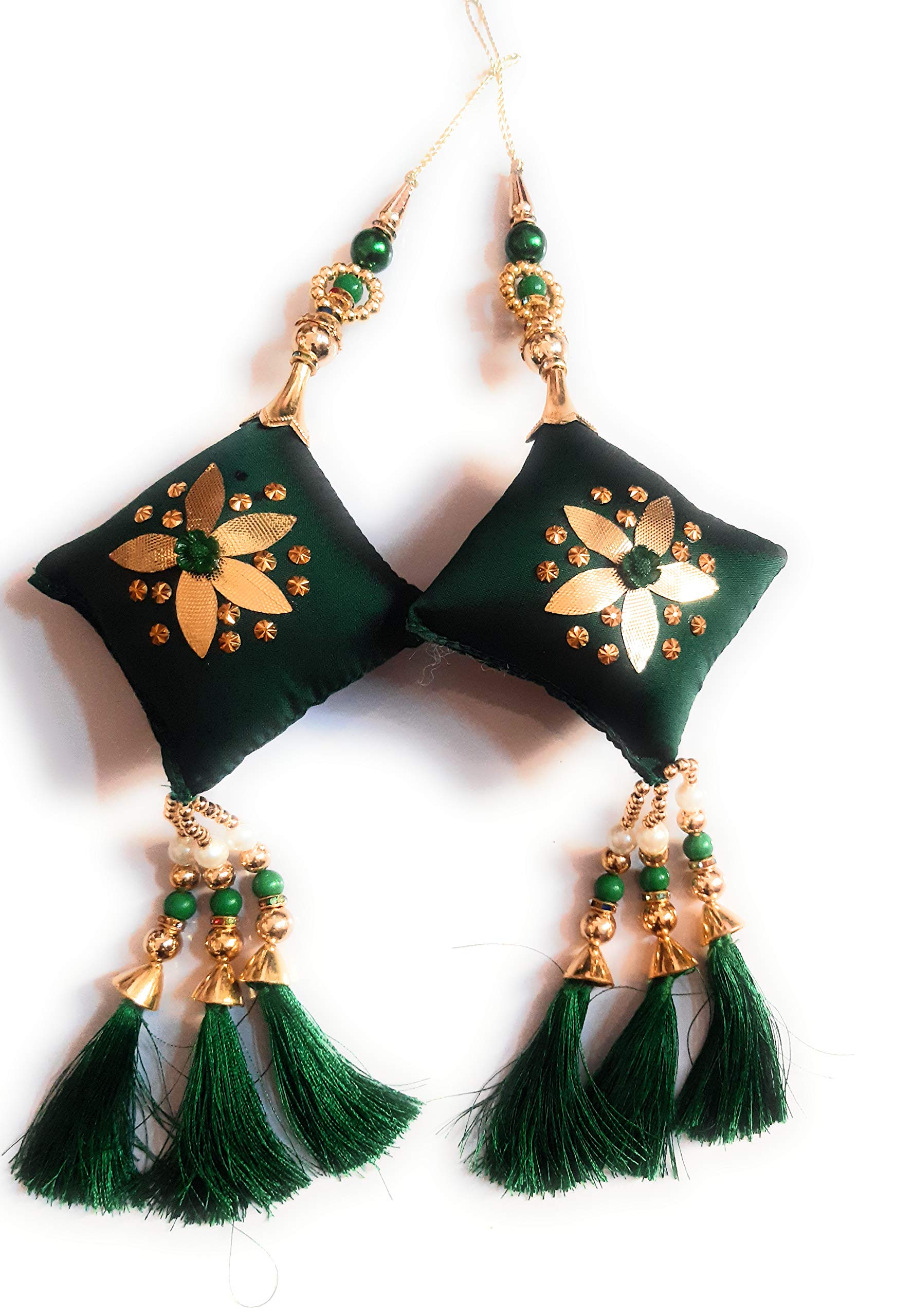 Libas Fashion Handmade Work Ethnic Hanging Latkan for Lehenga Color Gold & Grey for Women Latkan Fancy Designe (Dark Green)-picture-17