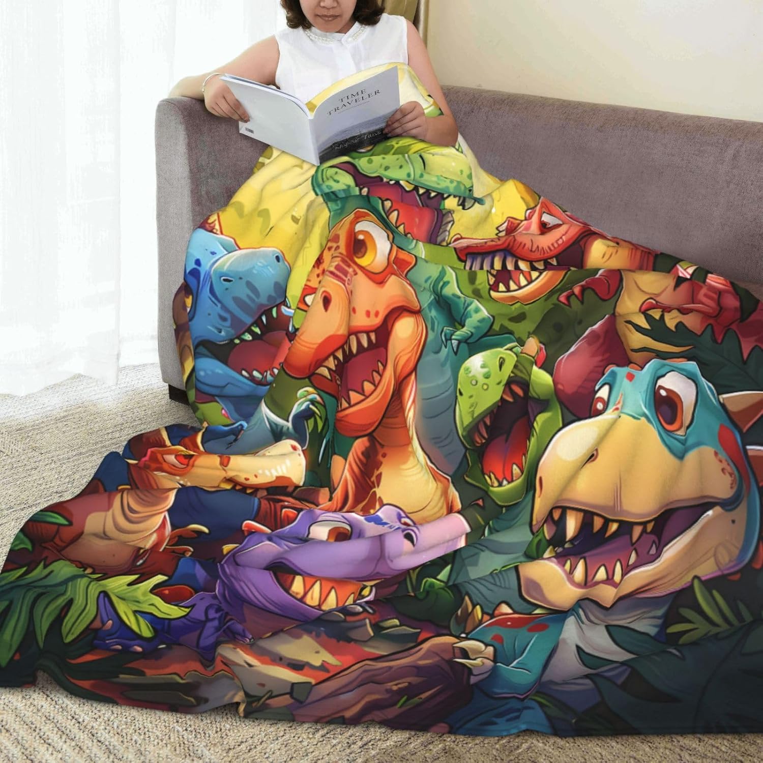 Printed Cute Funny Dinosaurs Cartoon Throw Blanket Ultra Soft Cozy Flannel Fleece Blanket Fuzzy Warmth Lightweight Bedding for Couch Sofa Chair Bed Living Room Bedroom Decor,60"X50" - Image 8