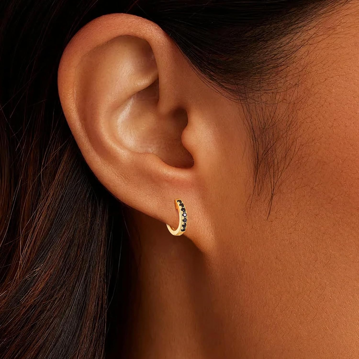 Gacimy Gold Huggie Earrings for Women 14K Real Gold Plated with Multi-Color Cubic Zirconia, 1/2 Inch Small Gold Hoop Earrings Cartilage Ear Cuffs for Women - Image 3