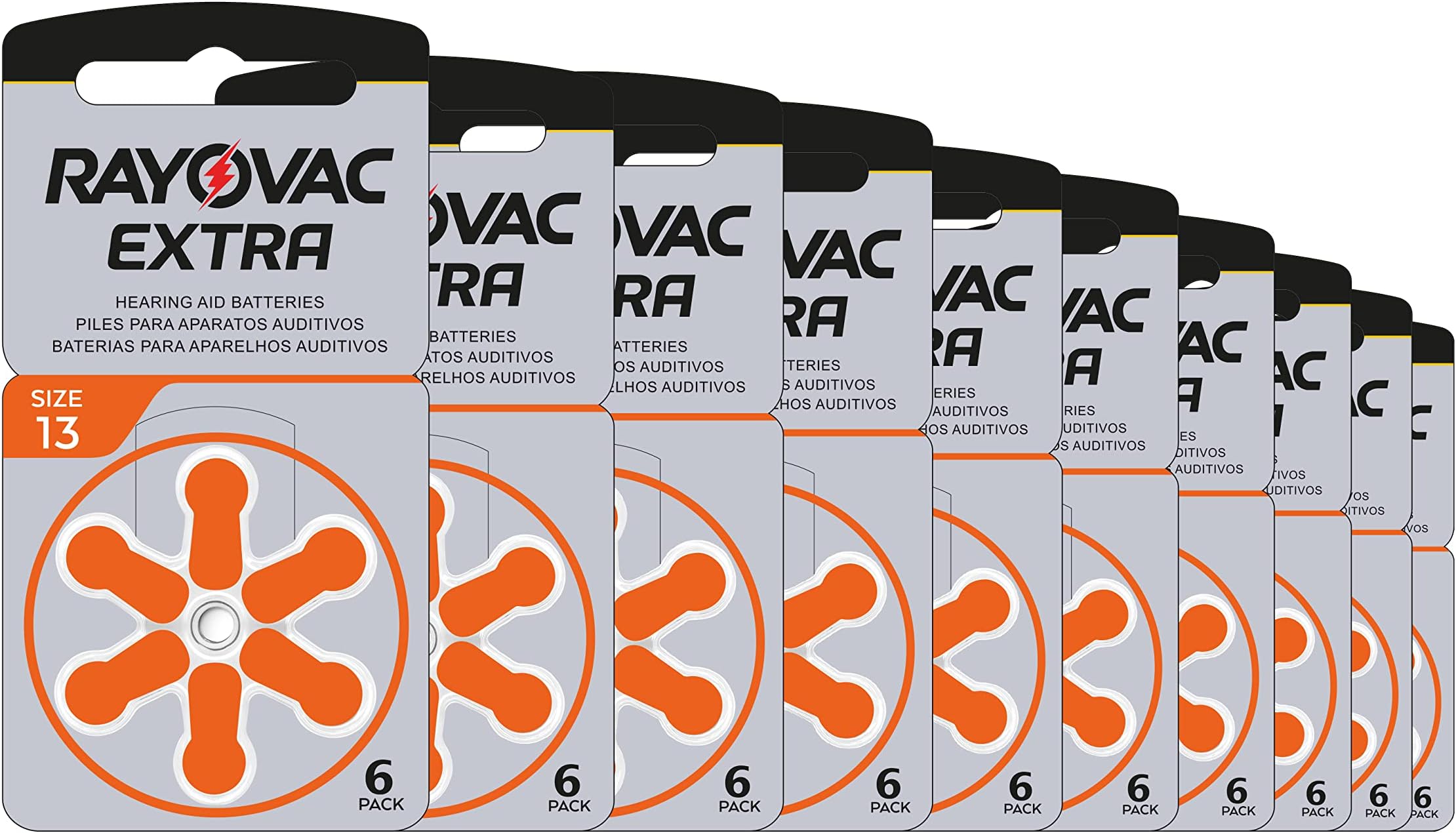 Rayovac Extra Advanced Hearing Aid Batteries, Size 13, Orange Tab, PR48, Pack of 60