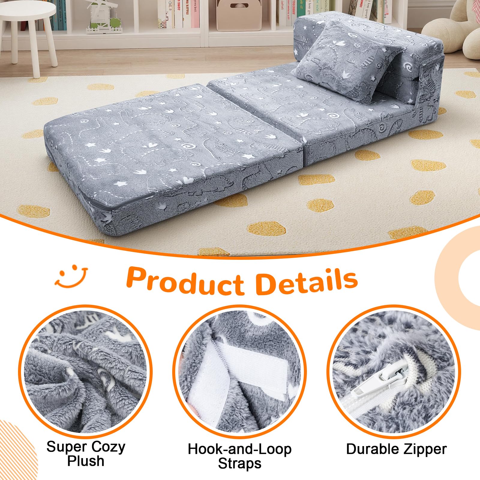 MeMoreCool Divano letto per bambini, materasso da pavimento per bambini che si illumina al buio, divano modulare per bambini, divano pieghevole futon convertibile, materasso pieghevole per stanza dei