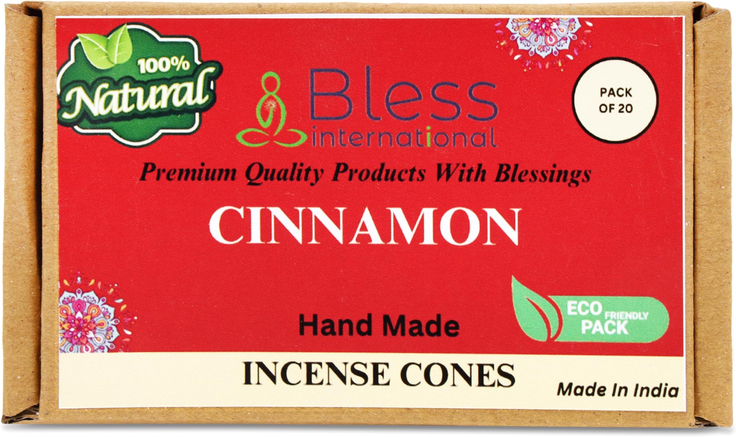Bless International Cinnamon 100%-Natural-Incense-Cones Handmade-Hand-Dipped Organic-Chemicals-Free for-Purification-Relaxation-Positivity-Yoga-Meditation The-Best-scents (20 Count)