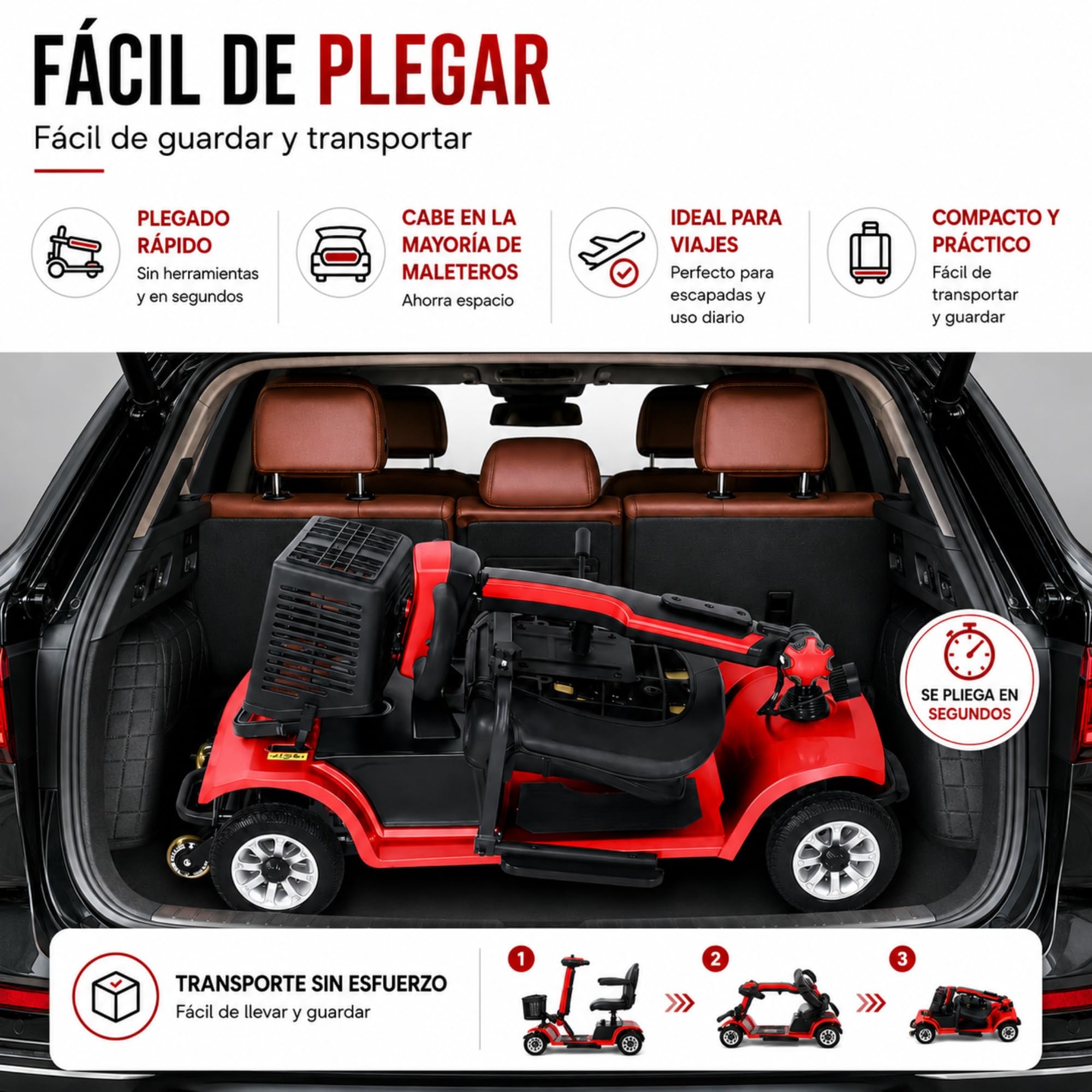 Scooter de movilidad eléctrica plegable para personas con movilidad reducida (Amperio-hora, 12)