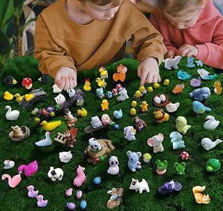 CasaTena 100pcs Mini Resin Animal Figures Mystery Blind Bag - Fairy Garden Dollhouse Decor, Slime Charms, Kids Crafts