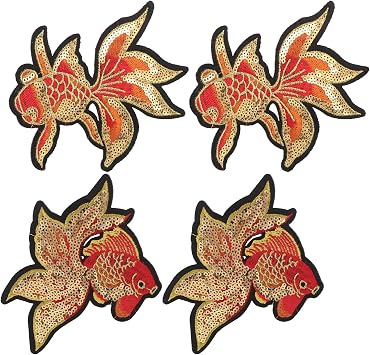 GARVALON 2 Pairs Embroidered Sequin Carp Patches Iron on Embroidery Appliques Lucky Chinese Fish DIY Clothes Bags Backpacks Craft Accessories