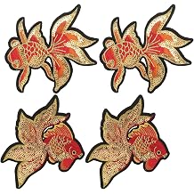 GARVALON 2 Pairs Embroidered Sequin Carp Patches Iron on Embroidery Appliques Lucky Chinese Fish DIY Clothes Bags Backpacks Craft Accessories