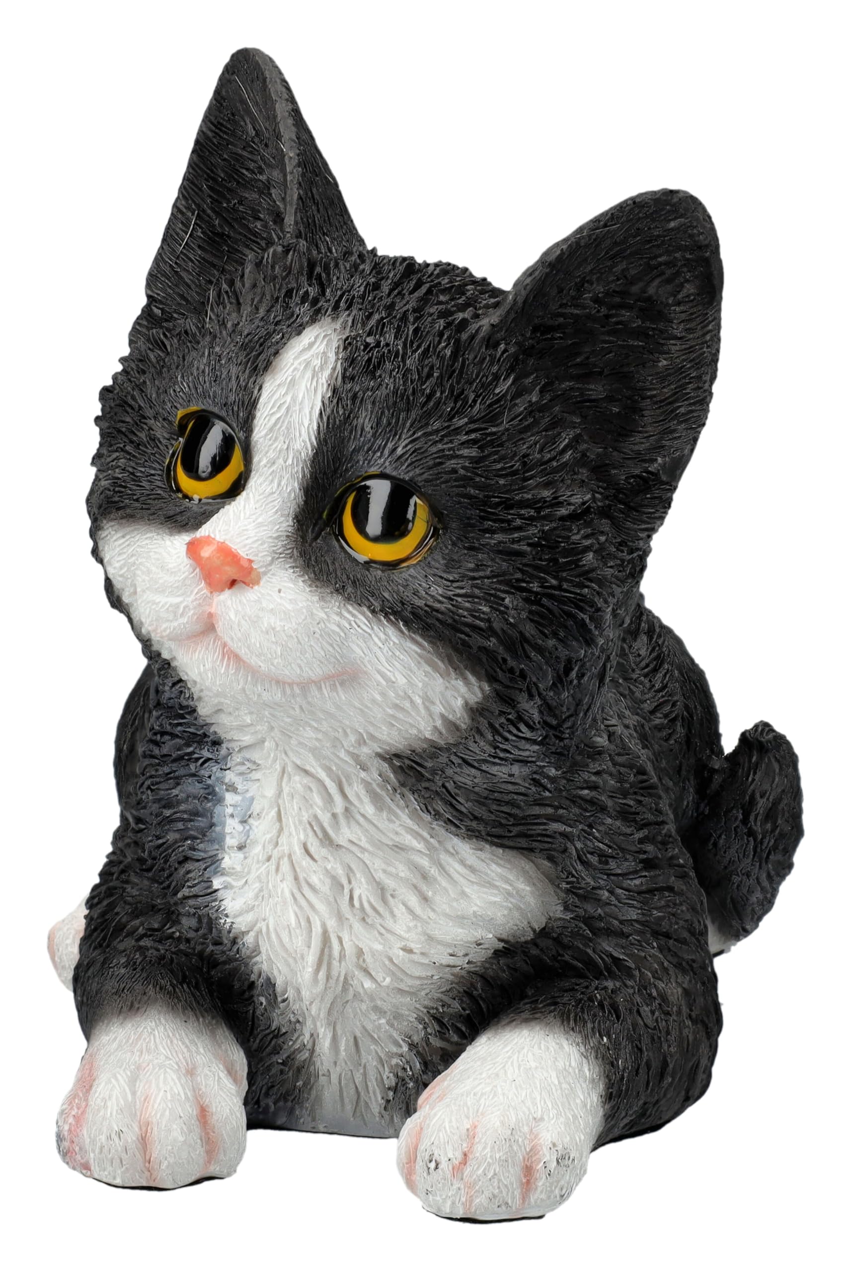 Figuren Shop GmbH Statuetta di gatto che gioca gattino – Figura decorativa gatto bianco e nero, 14 cm