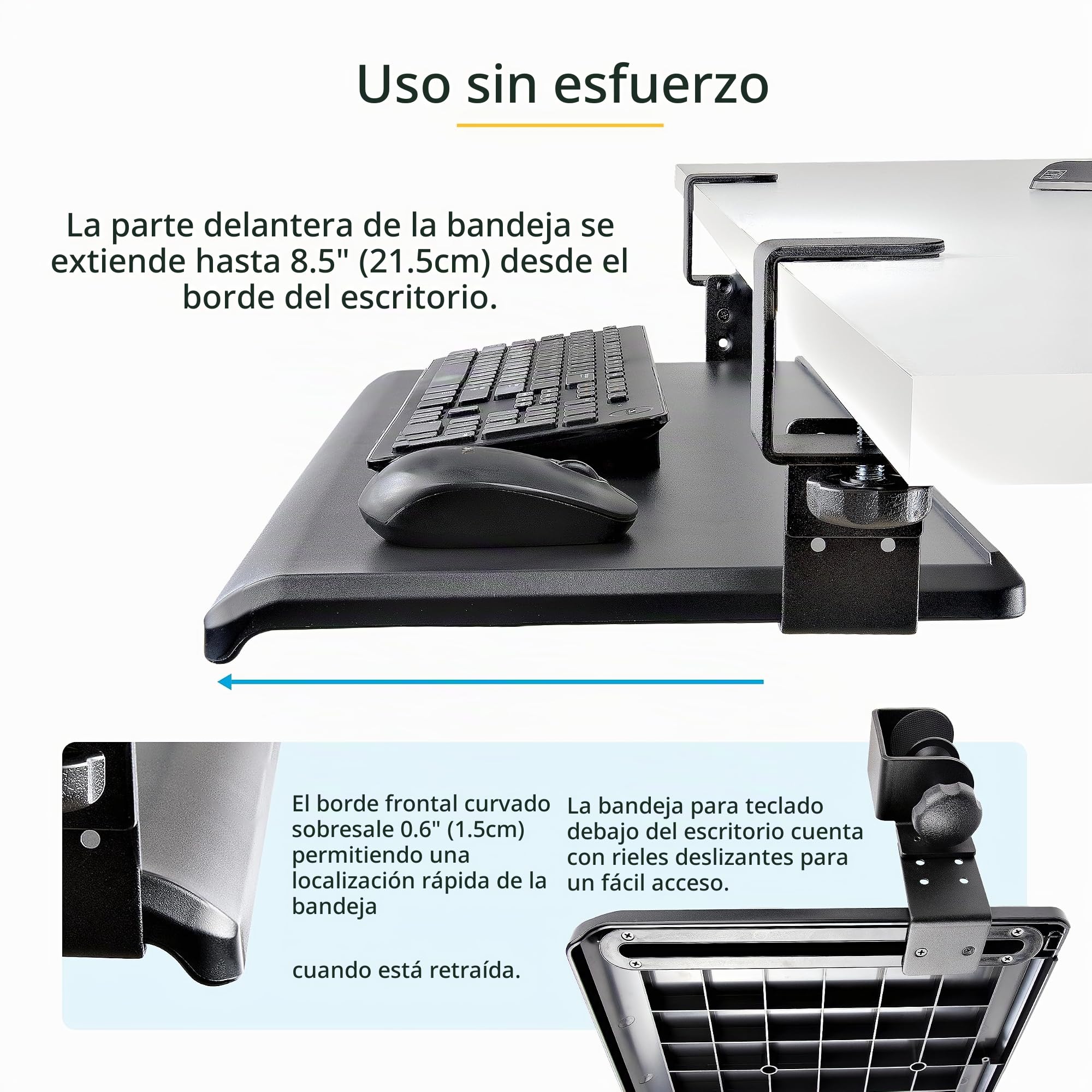 StarTech.com Bandeja para teclado debajo del escritorio, altura ajustable