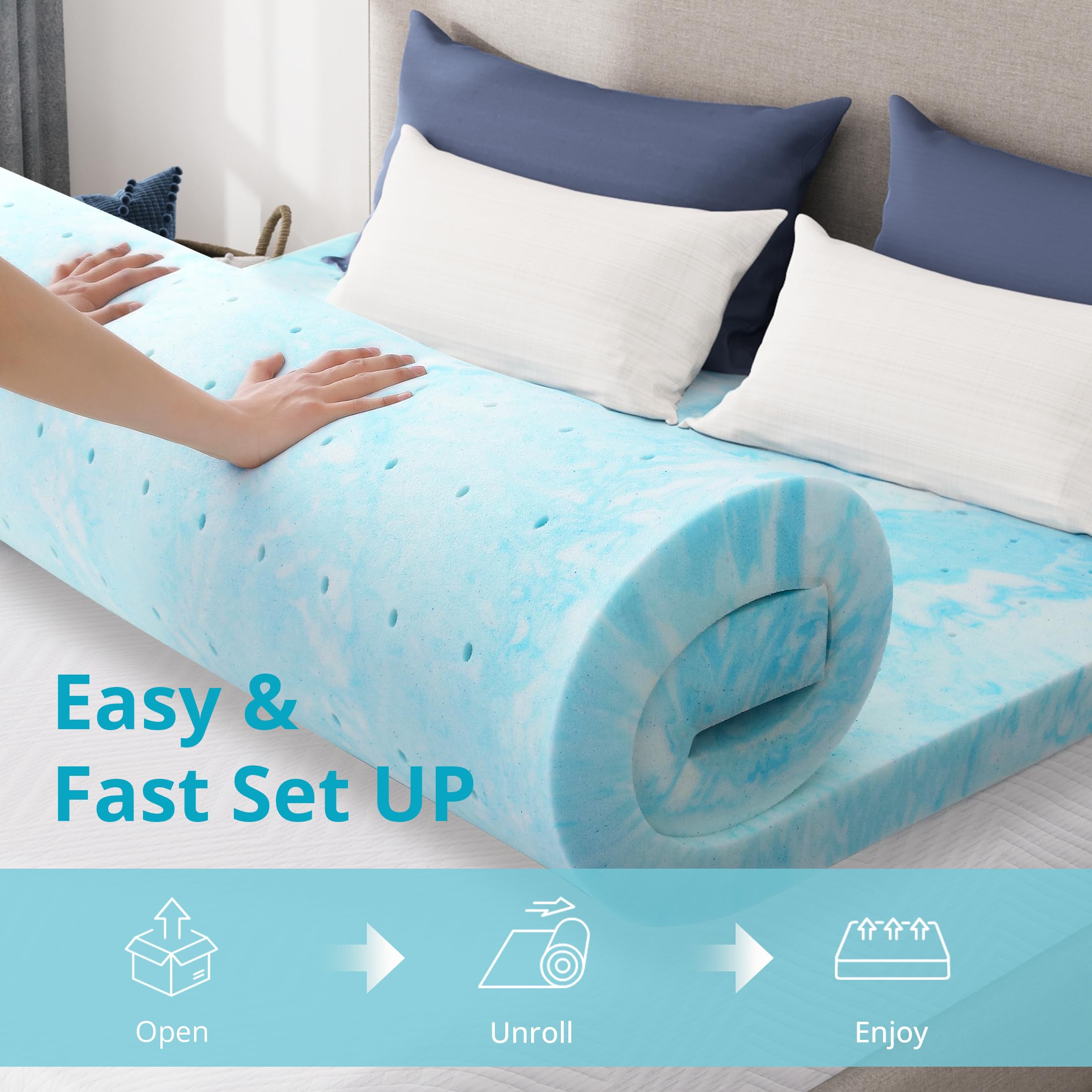 CH CHARME HOUSE 3 Inch Memory Foam Mattress Topper Full Size, Gel Infused Memory Foam Bed Topper for Back Pain Relief, Cooling Mattress Pad, CertiPUR-US Certified, 75×54