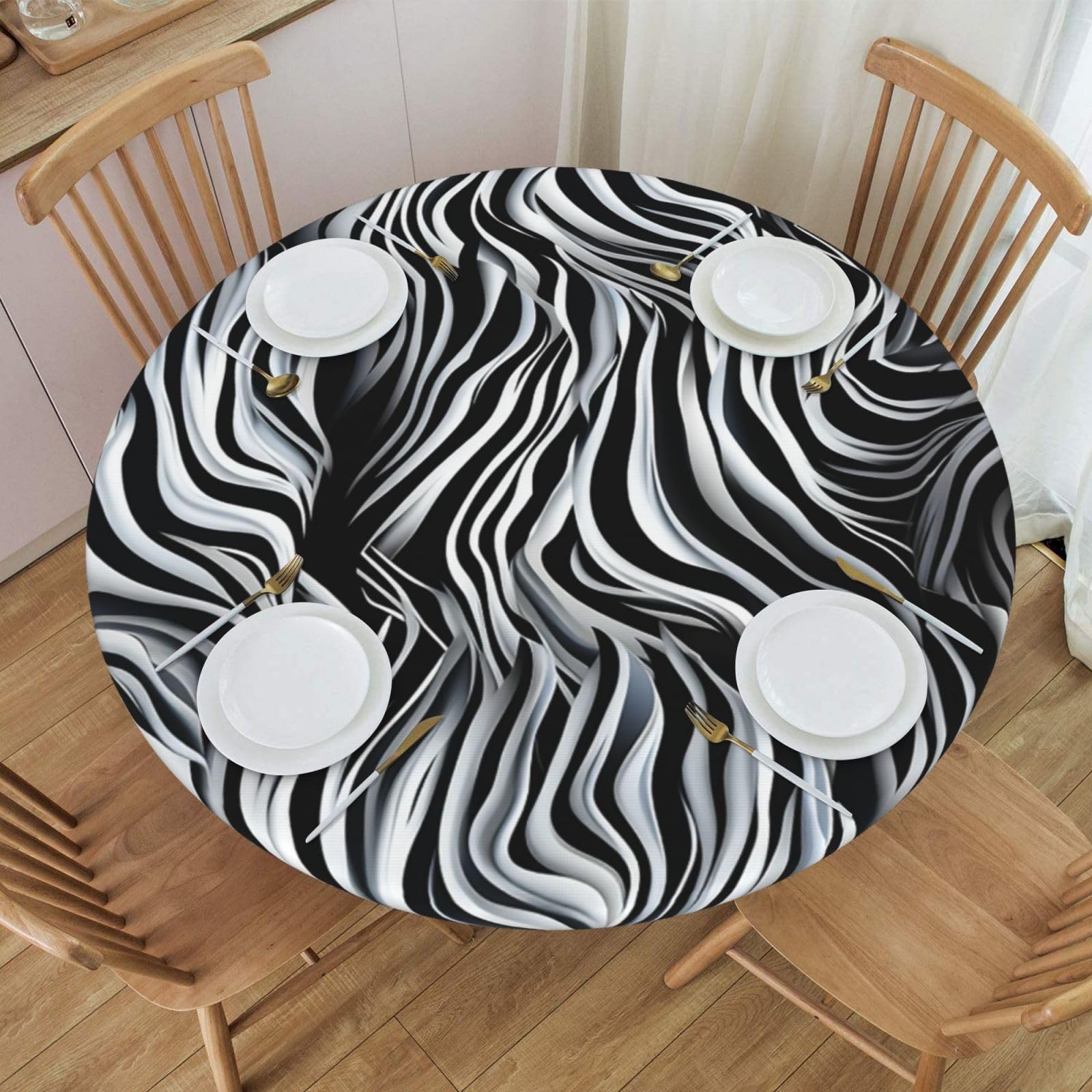 HCLYvexiria Round Table Cover Waterproof Table Cloth 48"-54" Zebra Pattern Tablecloth Wrinkle Free Table Cloths TableCover for Dining Outdoor Camping Picnic
