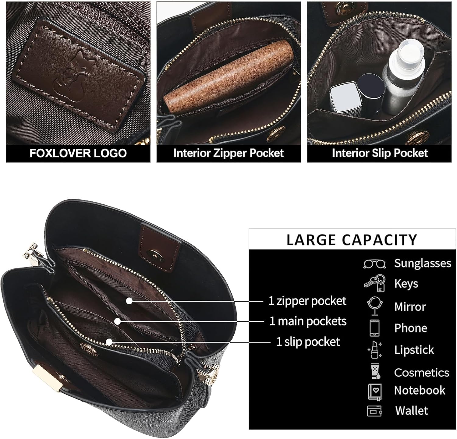 FOXLOVER Lichee Pattern Crossbody Bags for Women Vegan Leather Purses Trendy Shoulder Handbags with Wide Strap - Image 4