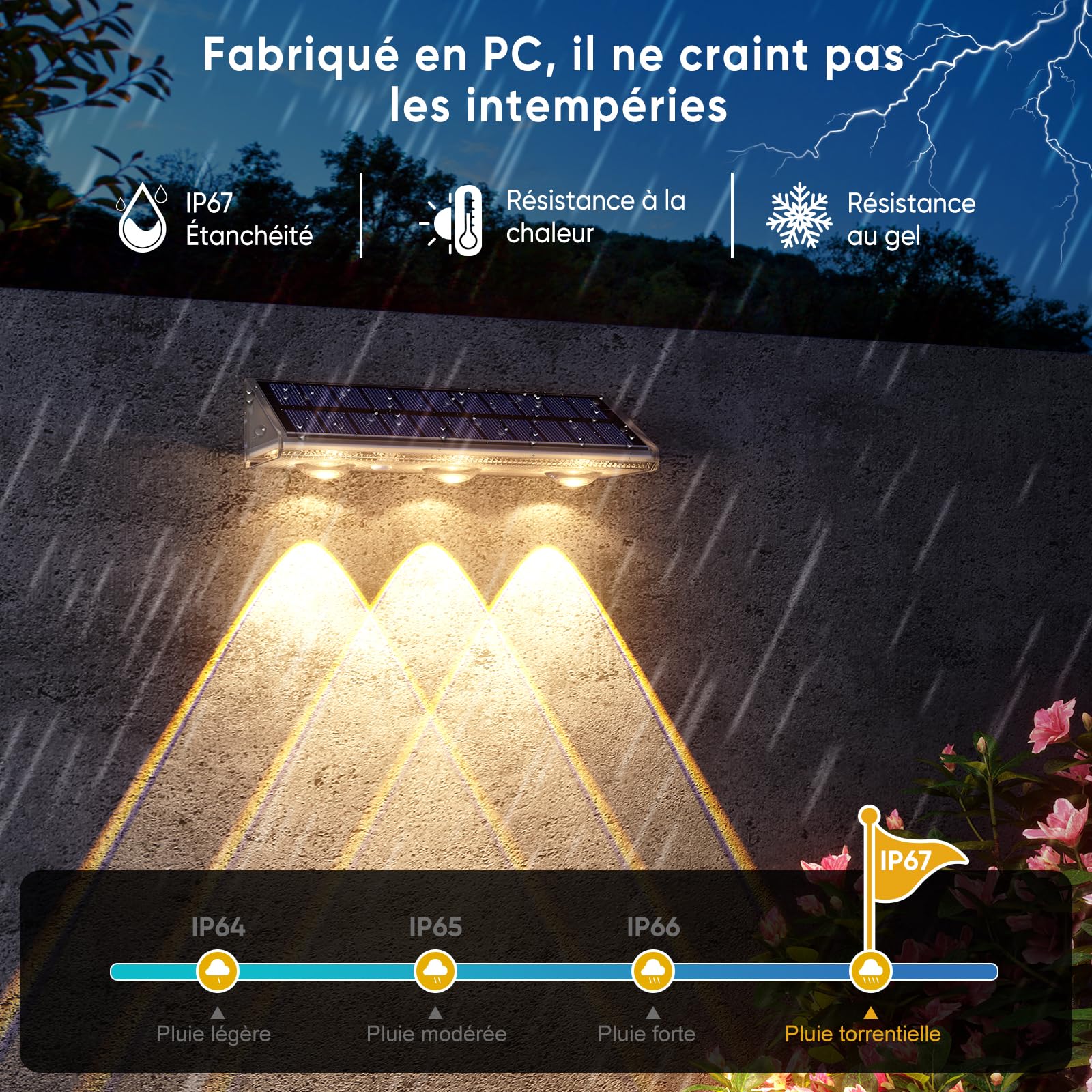 YiLaie Applique Solaire Extérieur IP67 Étanche, 3000K/6500K/4500K, Lot De 4