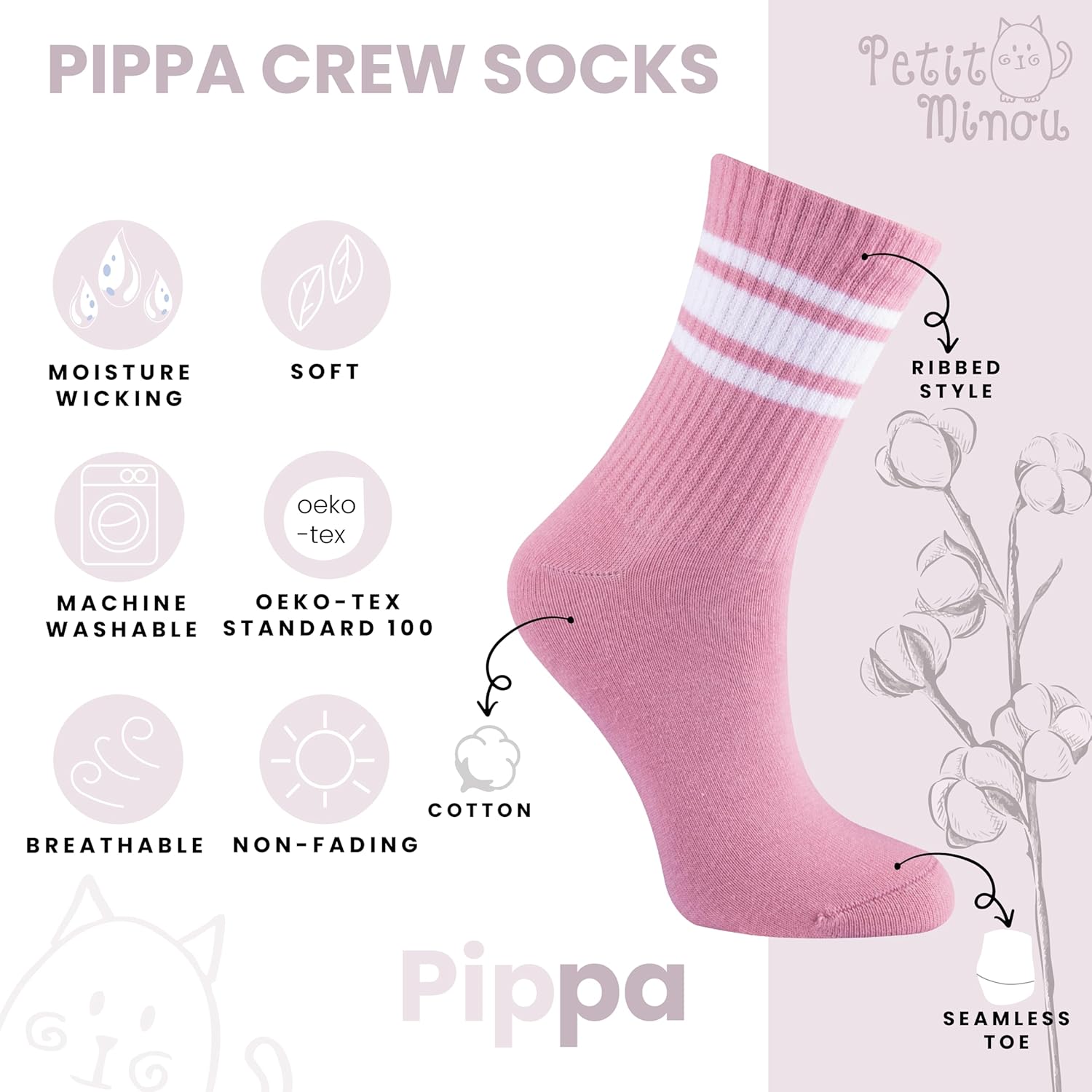Pippa Teen Girls & Women's Seamless-Toe Turkish Cotton Crew Socks (4-Pack) - Image 4