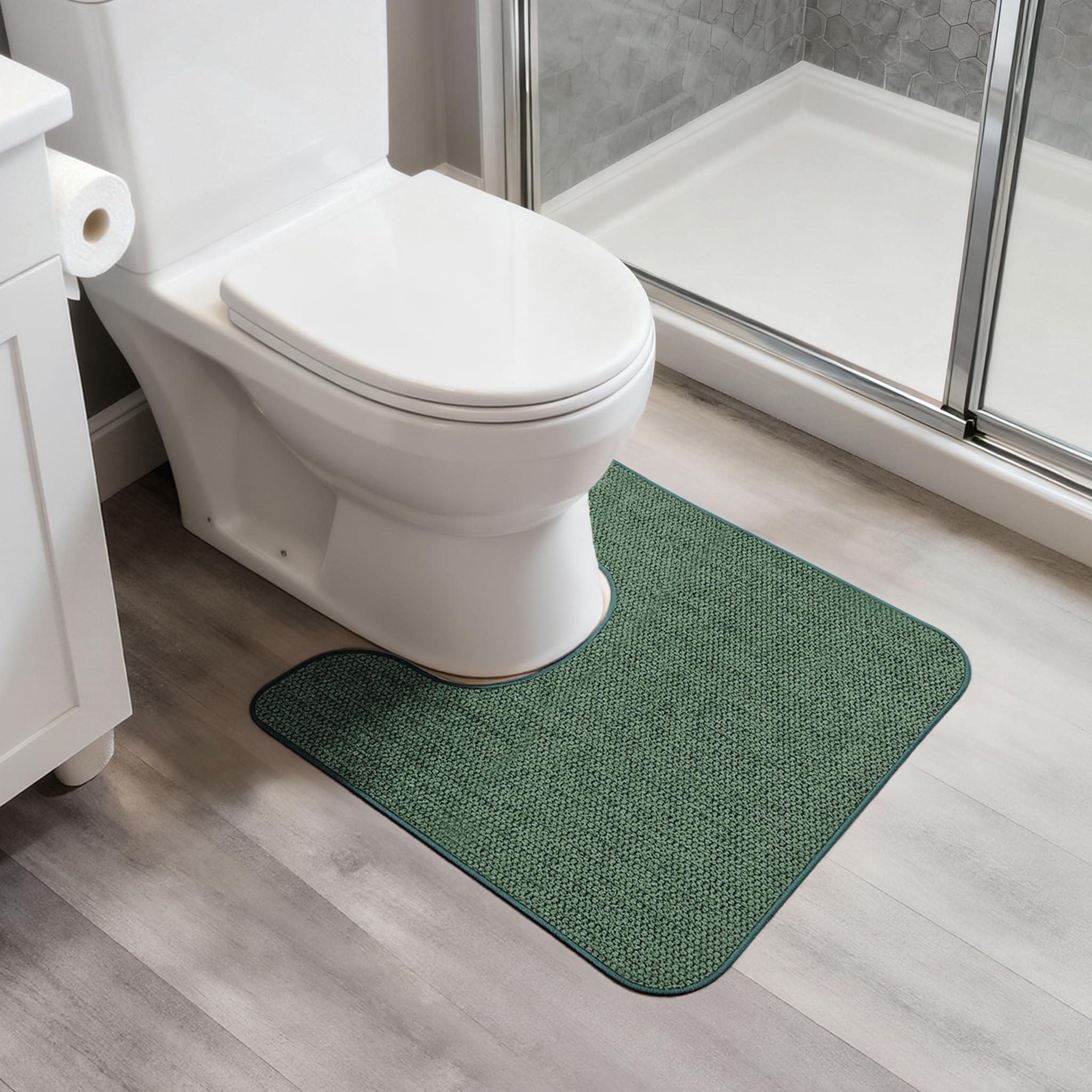 Bosap Toilet Rugs U Shaped Bathroom Rug,Machine Washable Non Slip Quick Dry Super Absorbent Ultra Thin Toilet Mats for Bathroom Toilet.Green,1'8"x2'(