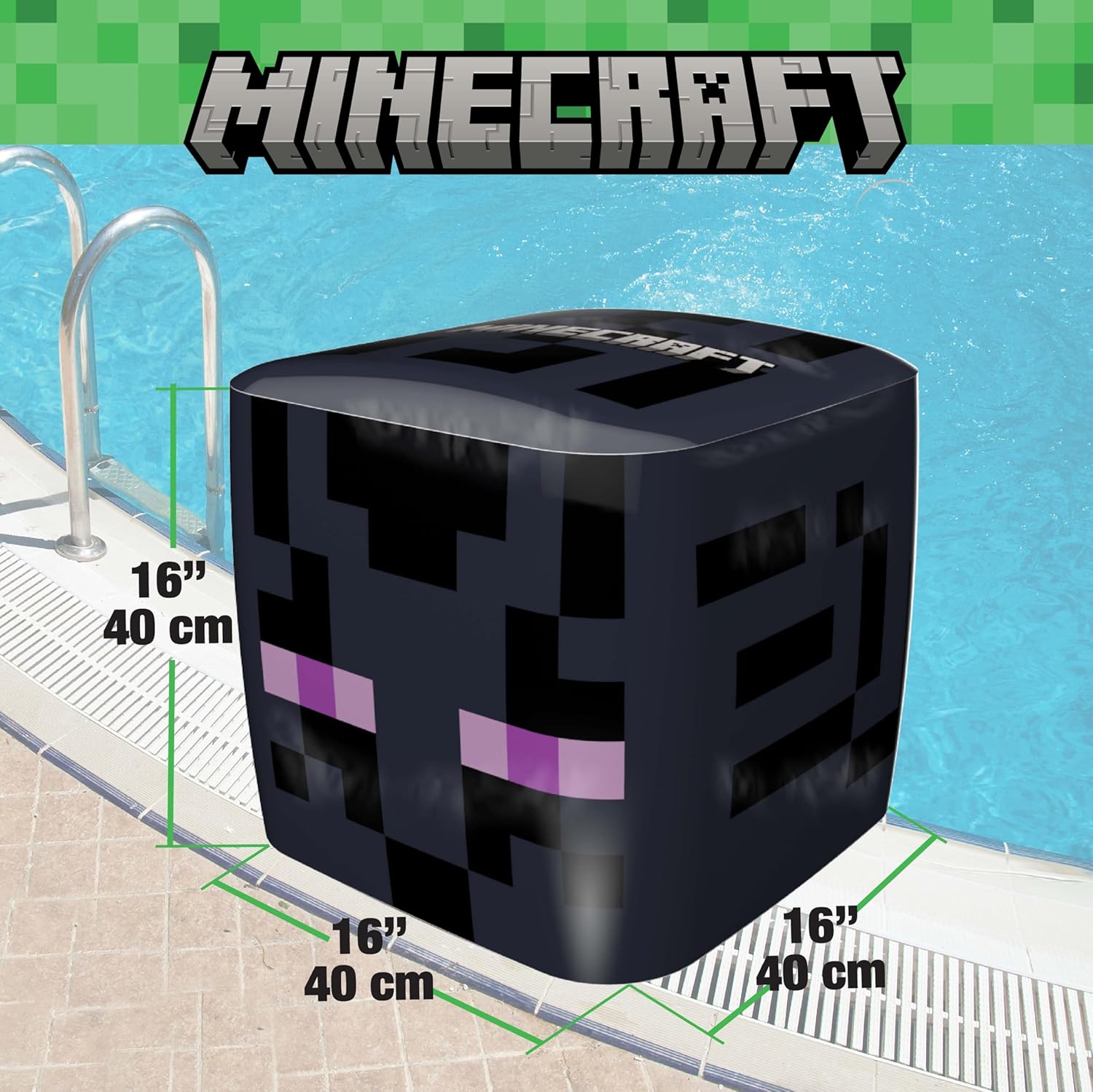 PLAYVIEW Brands Officially Licensed Minecraft Hostile Mob Head Beach Cubes Pack of 3 16" Durable Pool Balls, Creeper/Enderman/Drowned