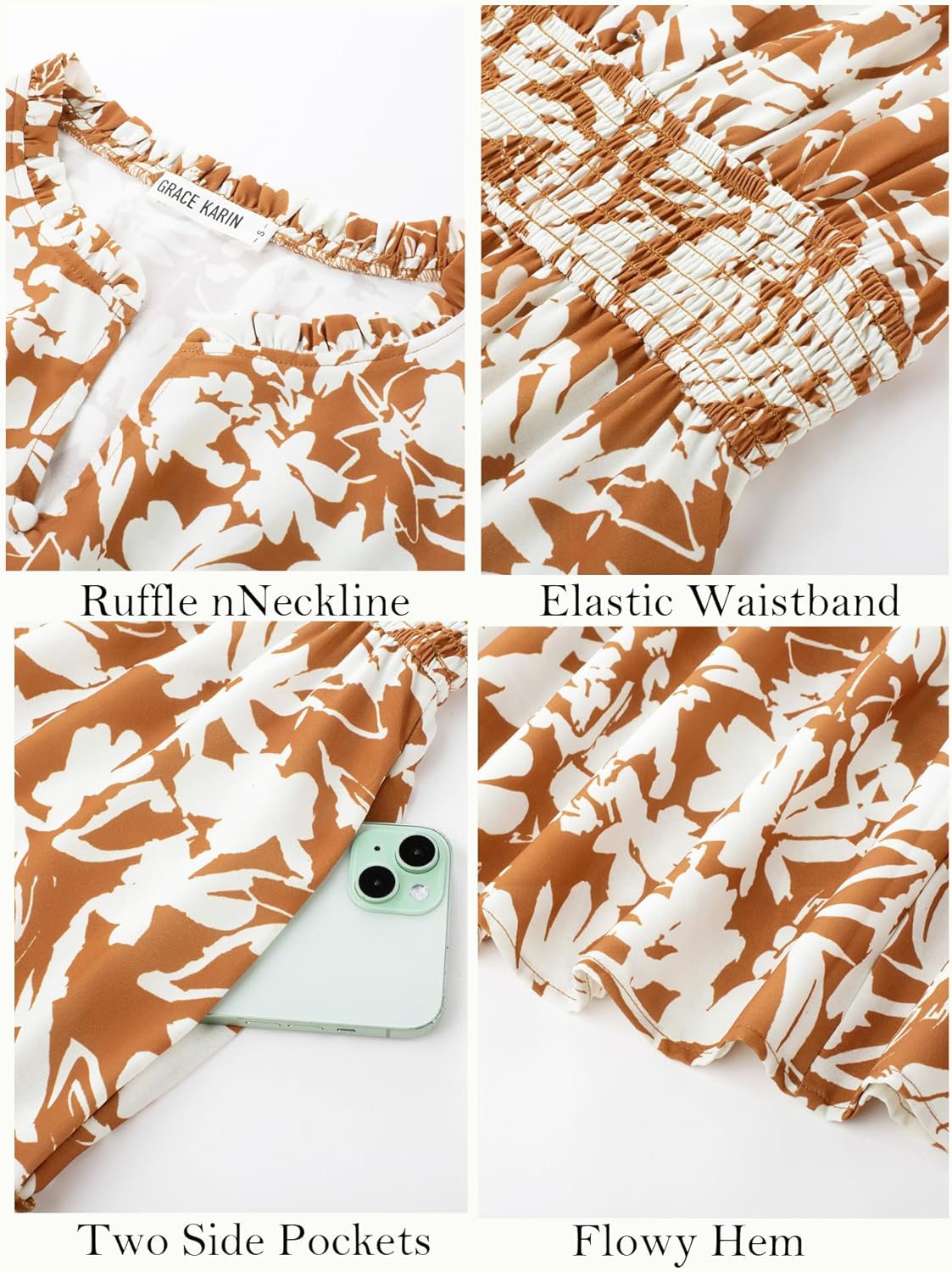 Women Long Sleeve Midi Dress, Boho Floral Casual Flowy A Line Dresses, Spring Elegant Classy Dress with Pocket - Image 5