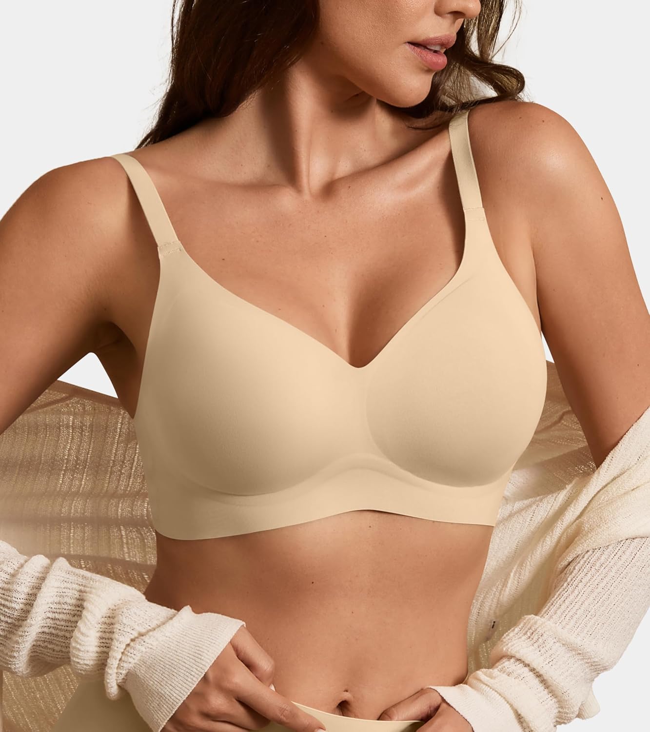 DEANGELMON Seamless Bras for Women No Underwire Comfortable Push Up Bra V Neck Wireless Bralette Full Coverage Wire Free Nude X-Large - Image 6