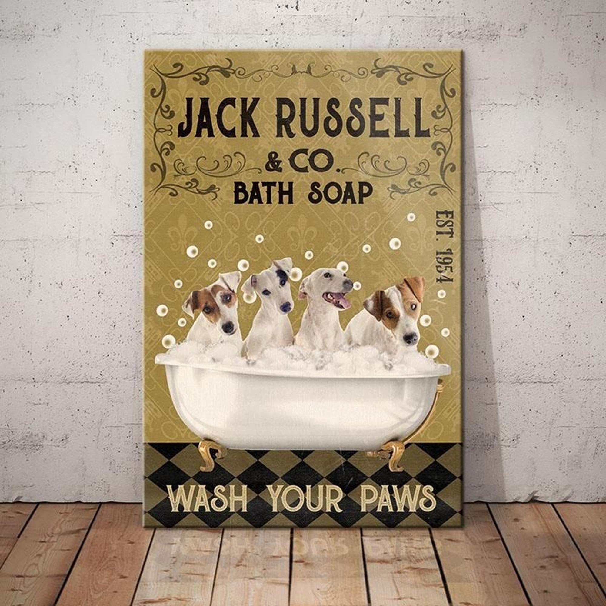 Jack Russell Terrier Dog Soap Bath Company Bathroom Living Room Dog Lover Decoration Poster For Home Cafe Bar Garage Metal Sign 8X12 Inches
