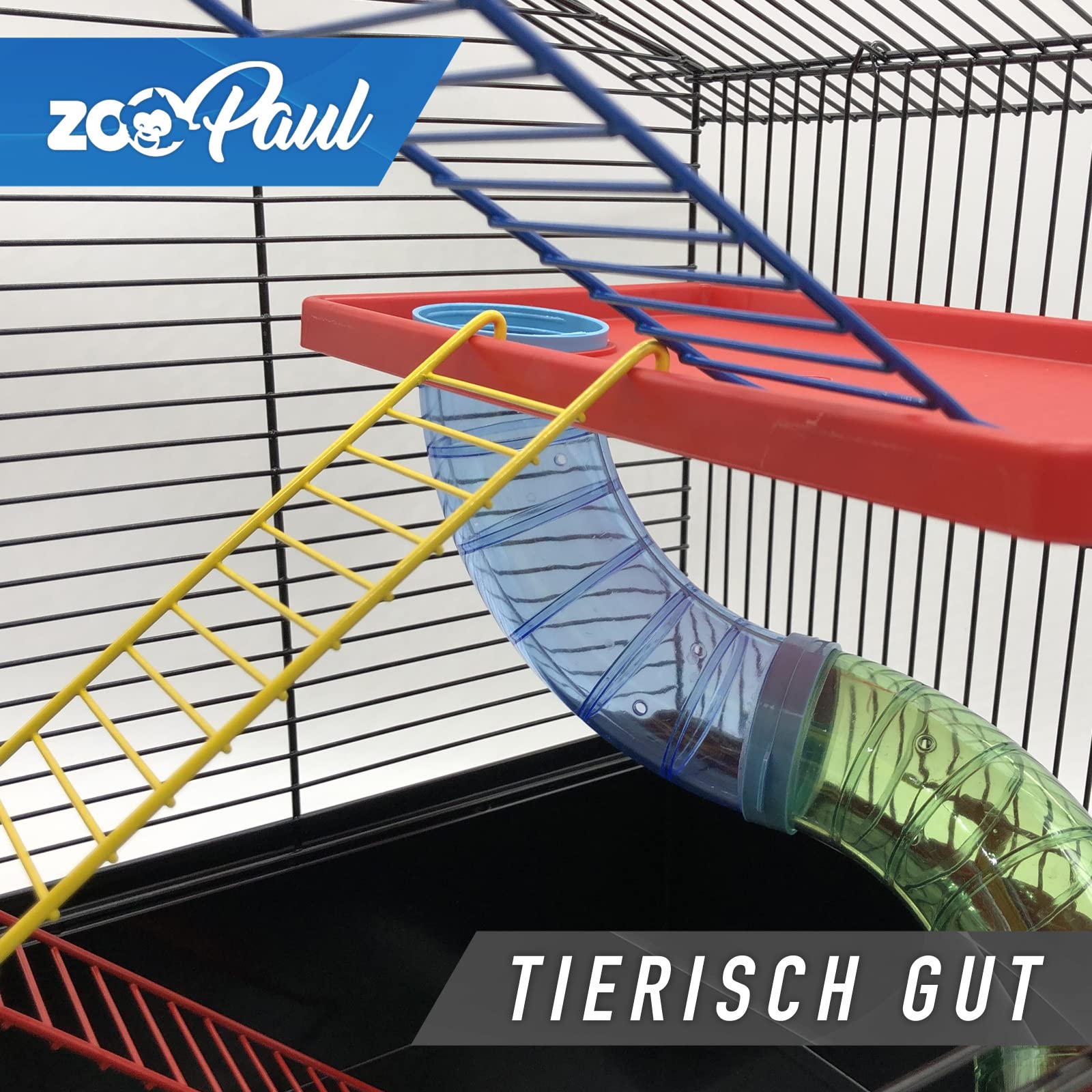 ZooPaul Hamsterkäfig XXL mit Zubehör Bunt für Hamster und Mäuse, Nagerkäfig mit Burg, Treppe, Tunnelsystem, Laufrad und Häuschen, 67 x 49 x 32 cm, Schwarz