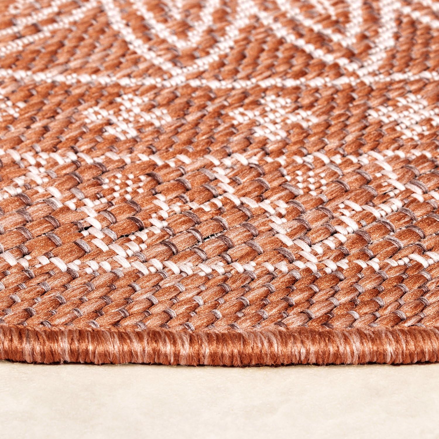FRAAI | Home & Living Tapis d'extérieur Rond - Summer Azteca Terracotta - Ø 100 cm - Tapis Exterieur Resistant Pluie - Rond - Terrasse, Jardin, Balcon | Résistant aux intempéries - Synthétique - Polypropylène - Balcon, Jardin/Terrasse - Tapis d'extérieur