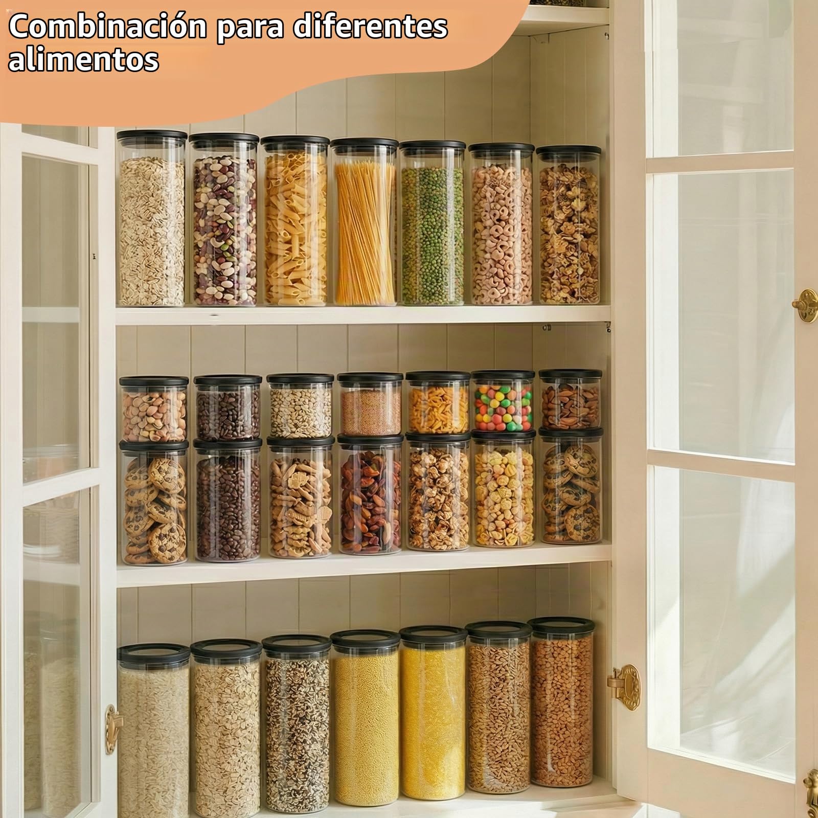 twoant Juego de 4 Redondos Tarros de Cristal Con Tapa Hermética transparente，1200ml Cocina Botes Almacenaje Ideales Para Guardar Especias, Pasta, Legumbres, Avena, Cereales
