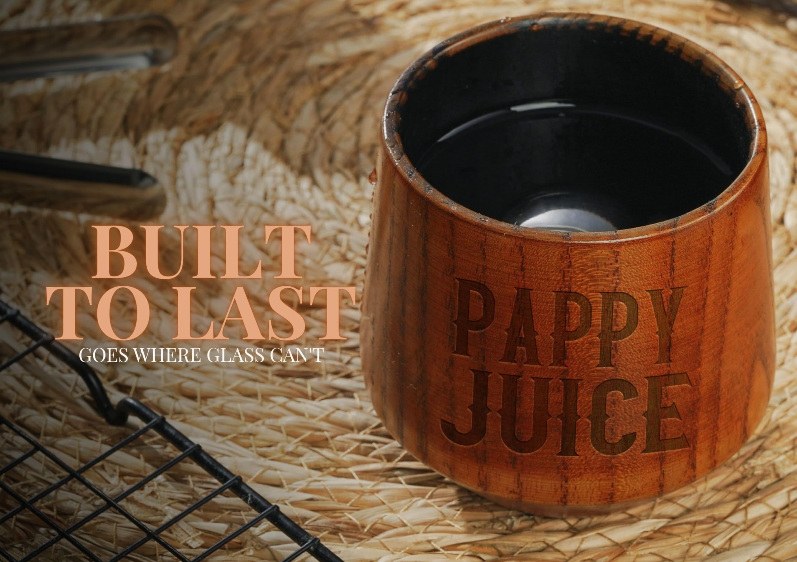 Onebttl Pappy Gifts Charred Wooden Bourbon Drinking Glass, Handcrafted Whiskey Gift Tumbler for Father's Day, Christmas