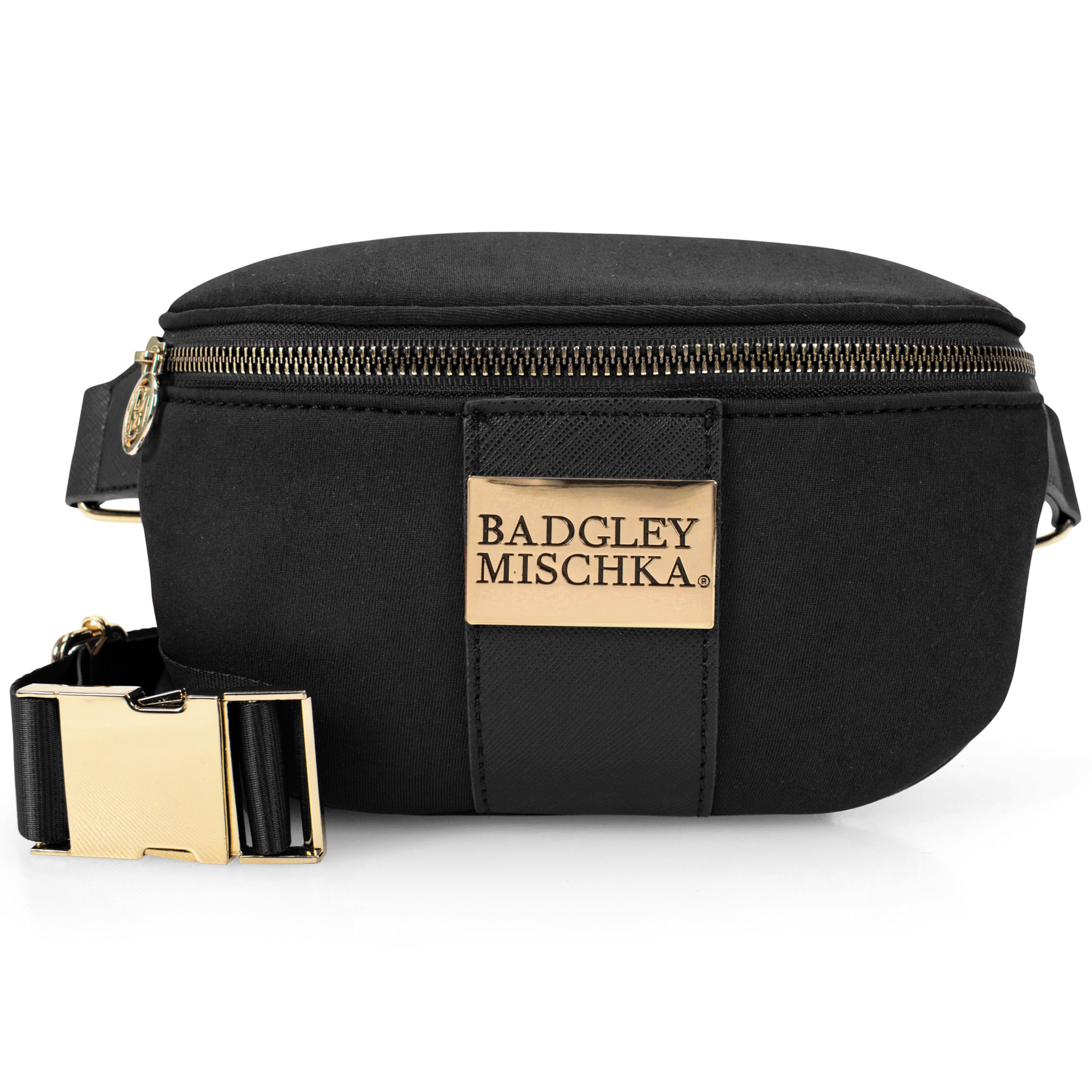 BADGLEY MISCHKA Sage Scuba and Vegan Leather Belt Bag | Fanny Pack | Sling (Black)