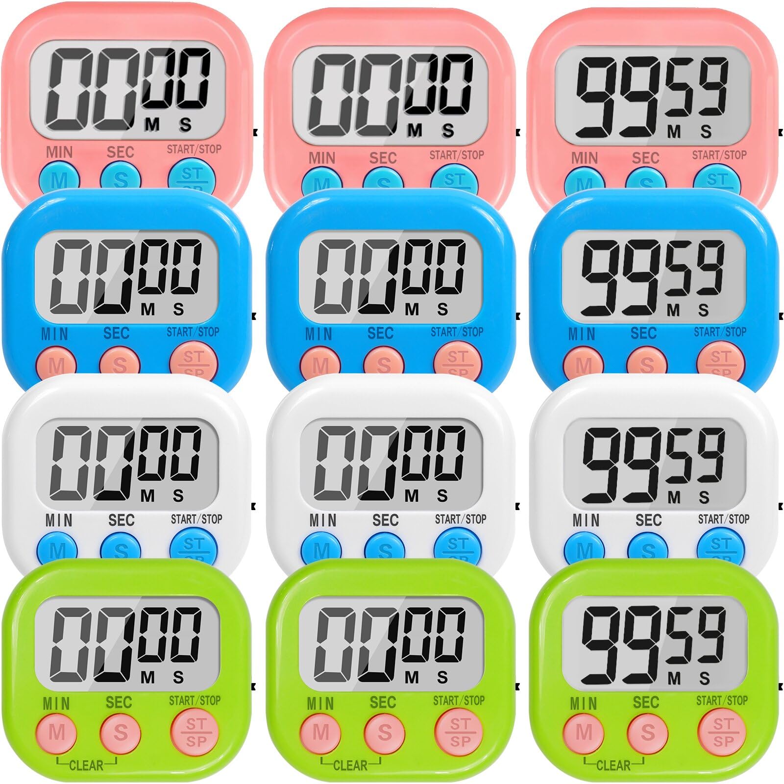 Confezione da 12 timer da cucina digitali per cucinare, allarme forte, grande display LCD, timer magnetico per insegnanti, bambini, ampiamente utilizzati in classe, cucina, riunioni, palestra