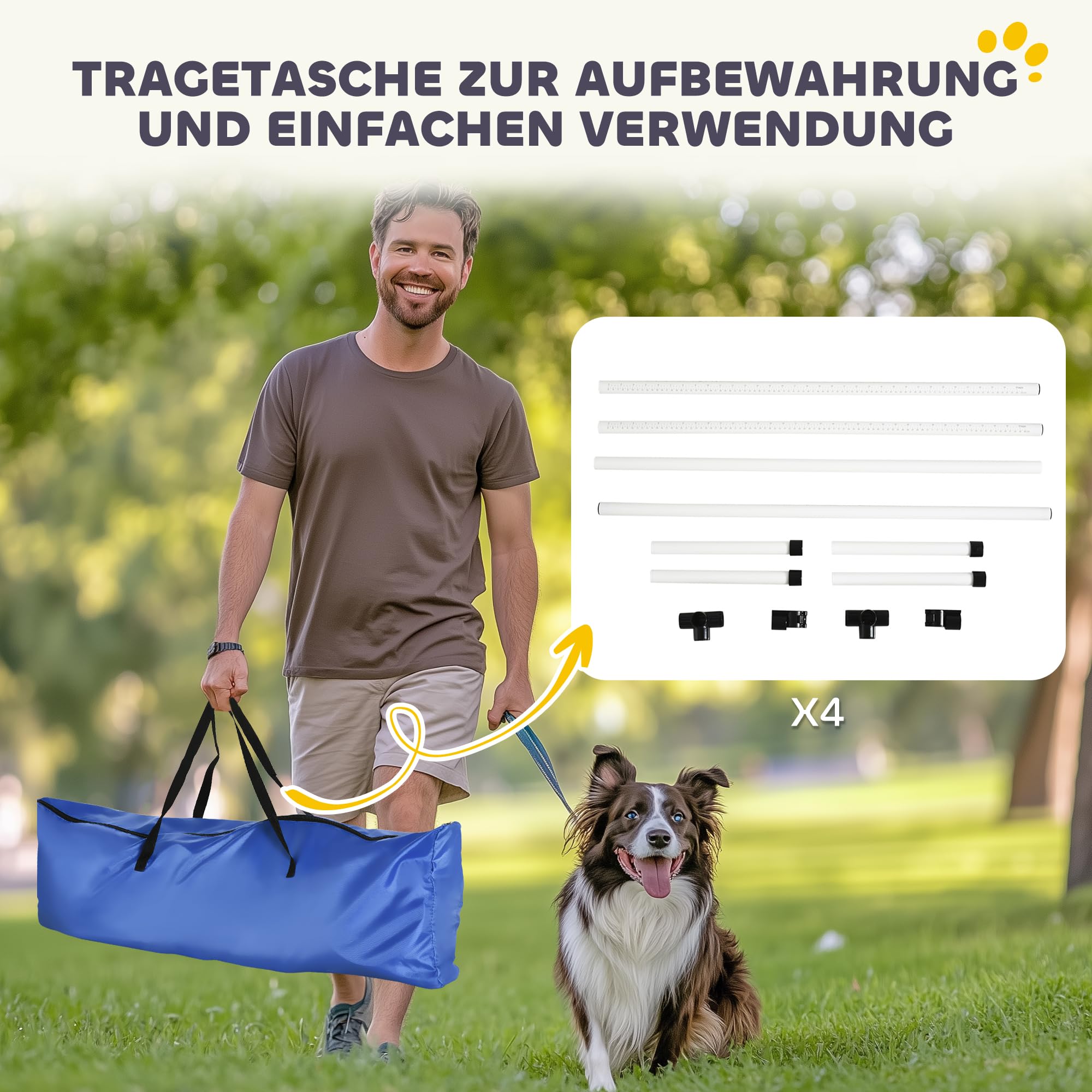 PawHut Agility Hürdenset Slalom Stangen Hunde Training Set 4 x Hürden, Kunststoff, Weiß, 95x65x95cm