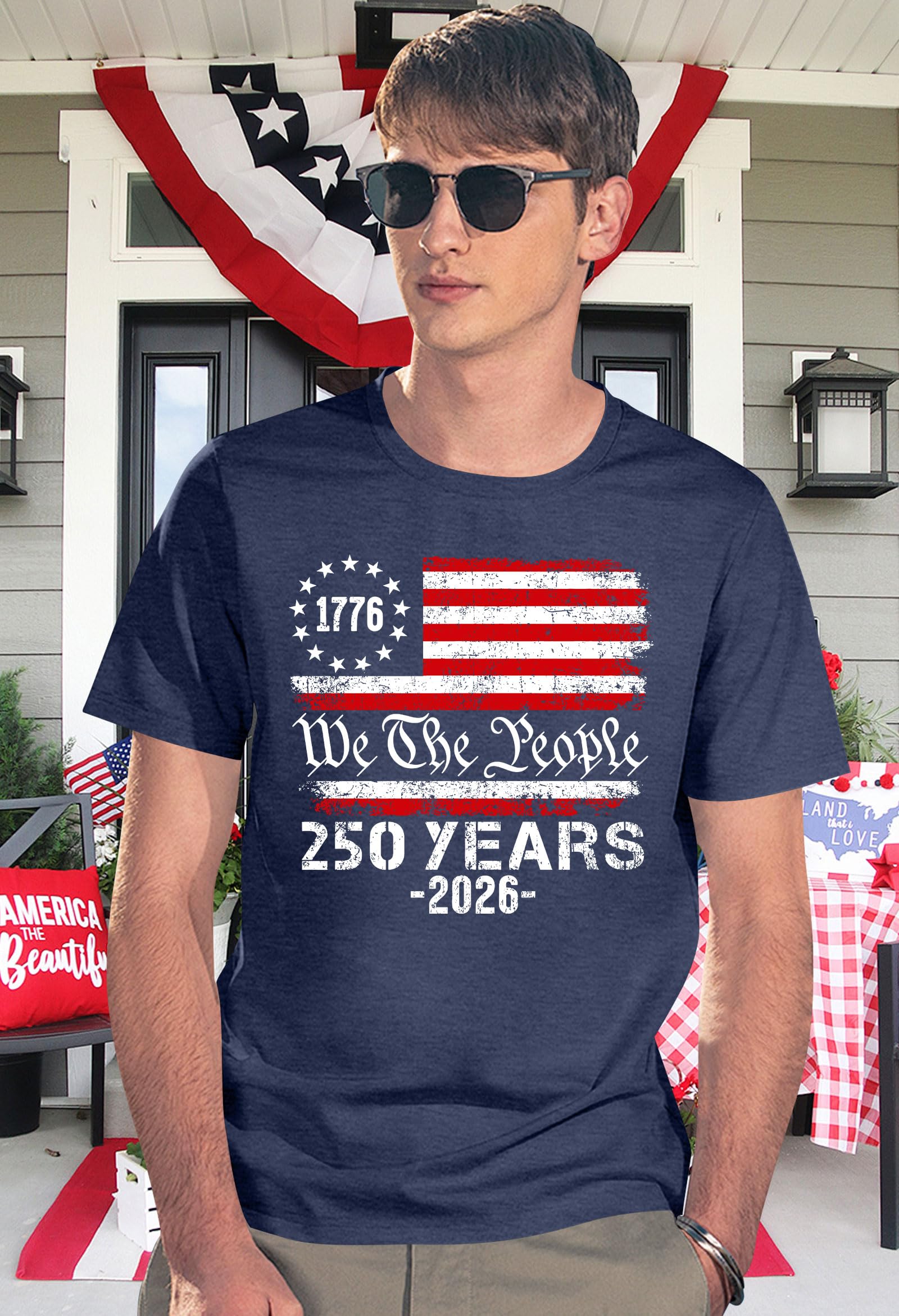 250th Anniversary USA Shirts for Men American Flag T-Shirt 4th of July Shirt 250 Years Birthday Patriotic Tops - 4