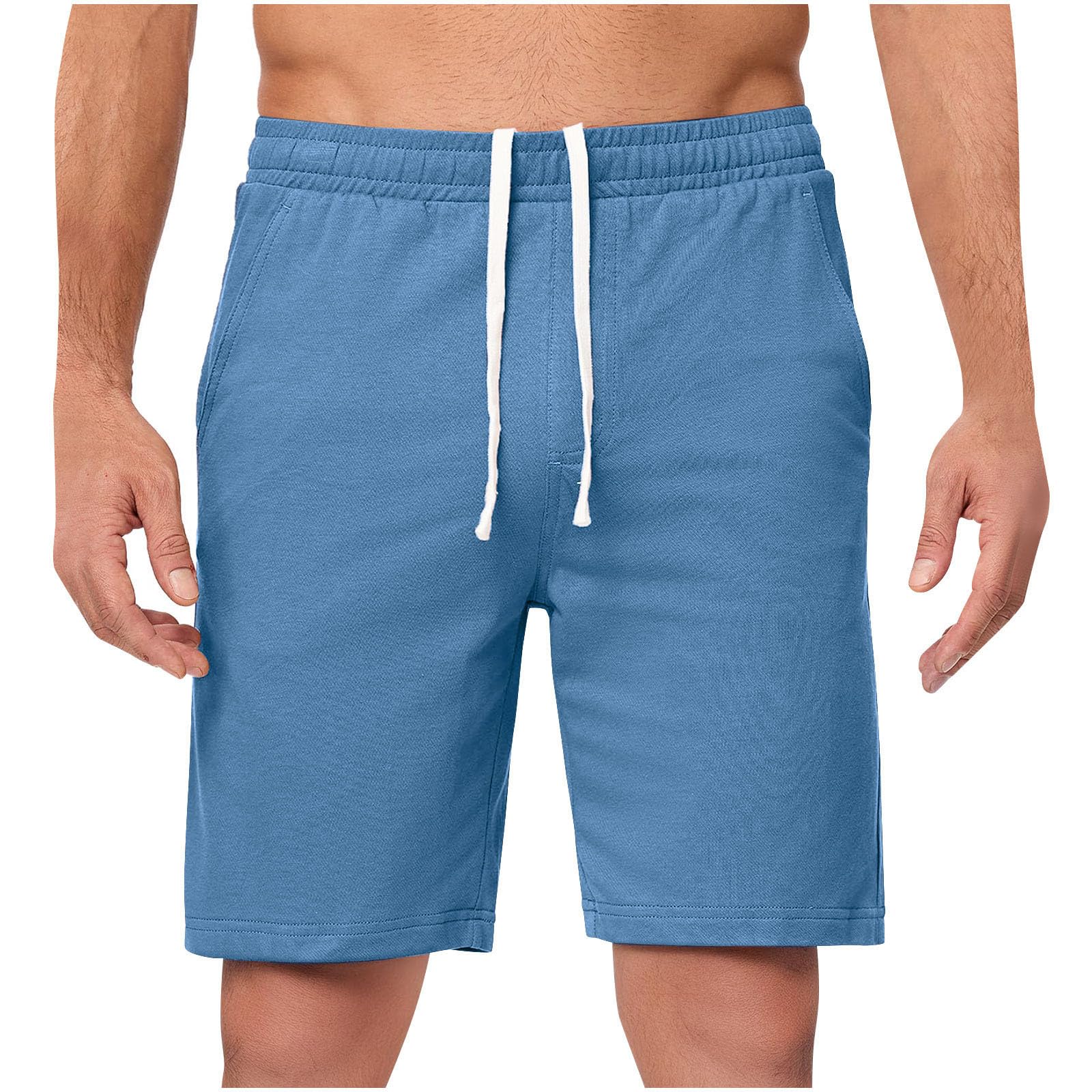 Kurze Hosen Herren Sommer Casual Shorts Kurz Arbeitshose Chino Shorts Herrenshorts mit Kordelzug Elastische Taille Freizeitshorts Cargoshorts Männer Outdoorshorts Hellblau XL