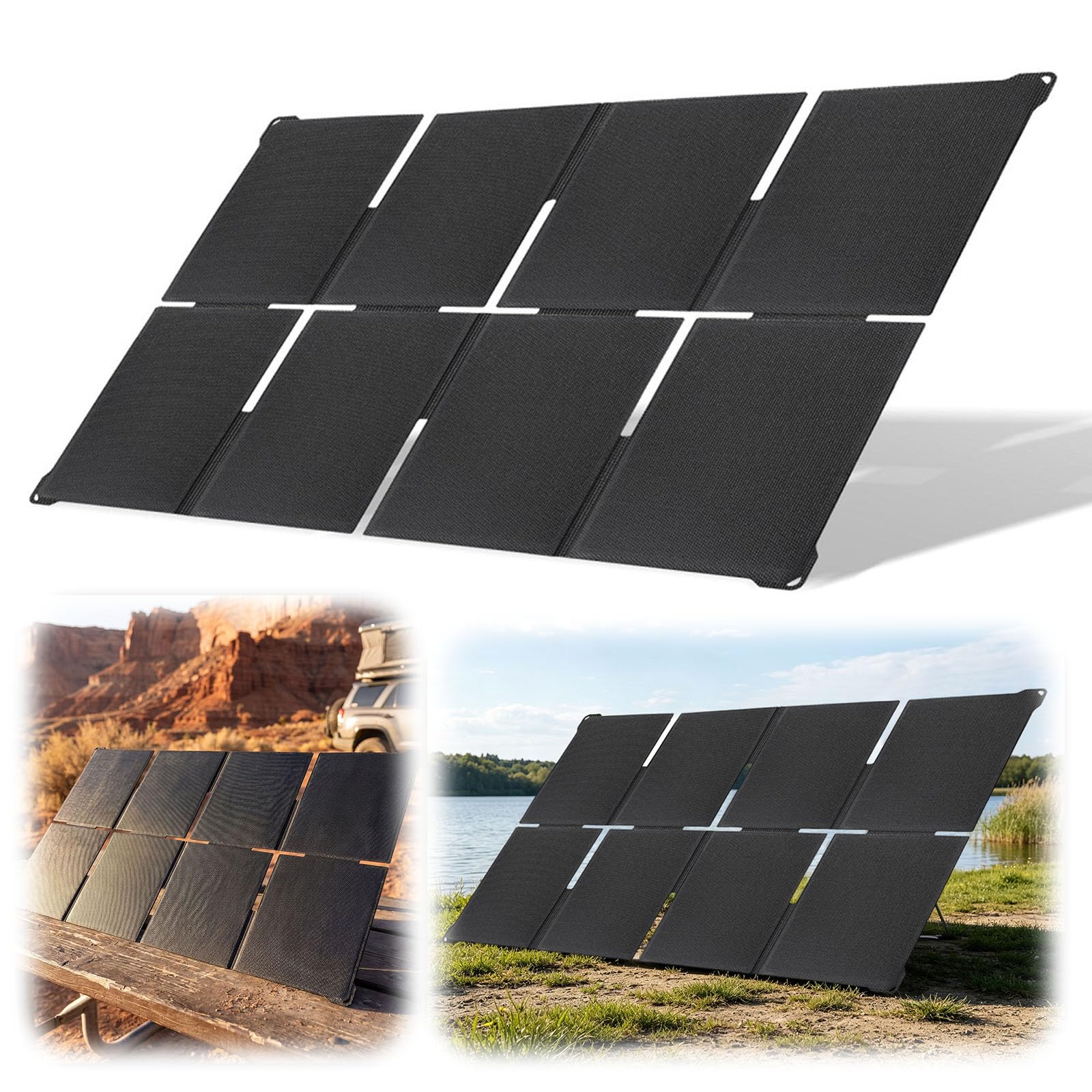 Chargeur solaire pliable léger avec ports USB-A et USB-C, panneau solaire flexible à 8 plis pour station d'alimentation, téléphone, camping, randonnée
