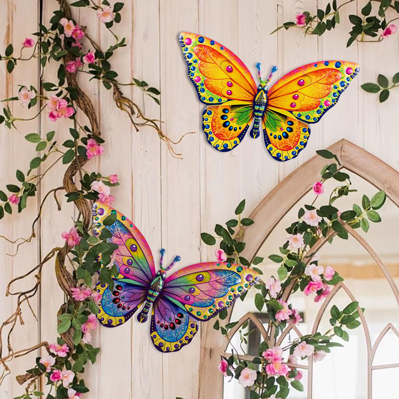 Arte da giardino con farfalle in metallo, decorazione da parete per esterni, decorazione floreale da parete per patio o giardino | Leroy Merlin