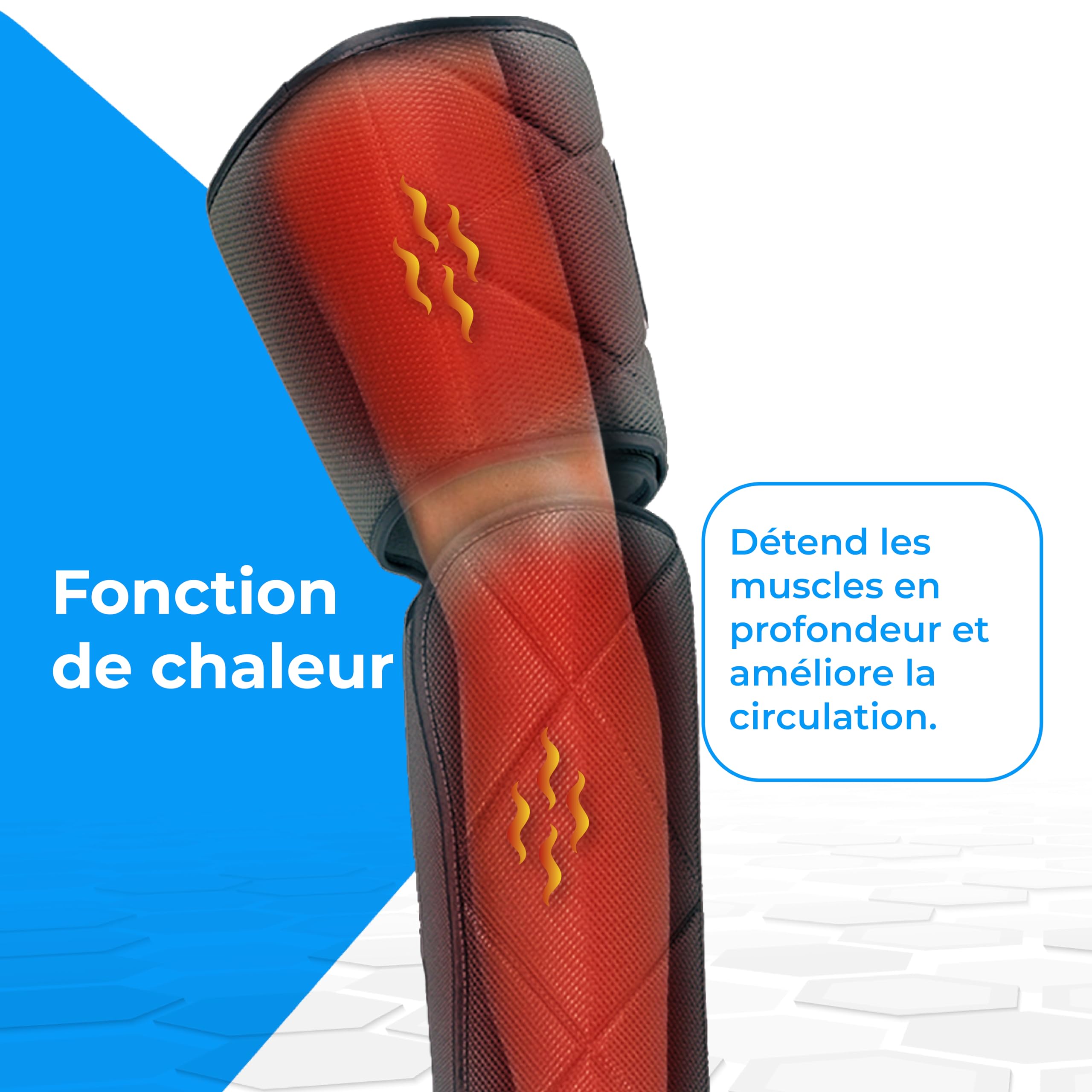 NK Appareil de massage pour jambes, 6 modes de massage complets et partiels, 4 niveaux d'intensité pour chaque mode, minuteur, fonction chaleur, compression d'air pour la relaxation musculaire.