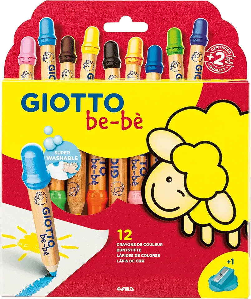 GIOTTO BEBE Lápis de Cor Jumbo Estojo com 12 Cores + 1 Apontador, Aquarelável