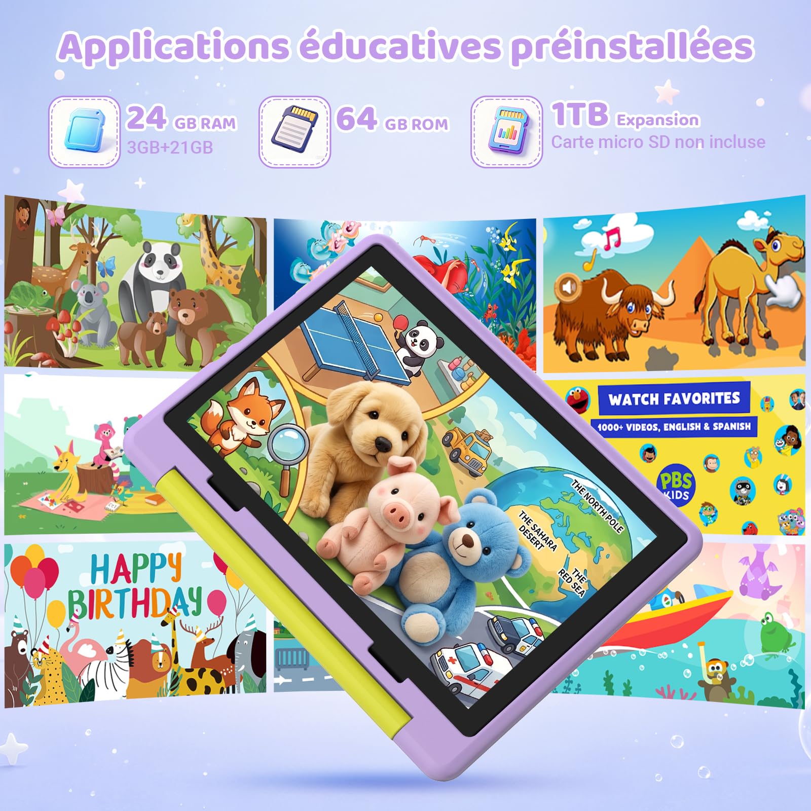 Android 16 Tablet 10 Pollici, 24 GB , Espandibile Modalità Ufficio, Schermo Diviso, 5 MP8 MP, Wifi 6, BT 5.4, Custodia Resistente Ai Bambini, Per Bambini 6000 Mah, 1 TB, 64