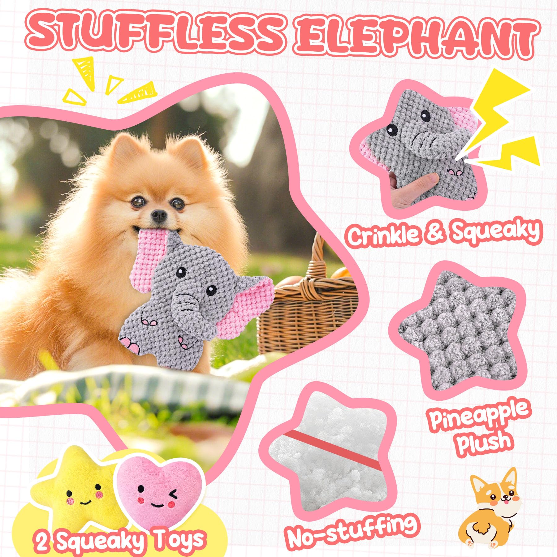 Pink Puppy Toys - 9 Pack for Teething & Boredom -3 Pink Puppy Toys - 9 Pack for Teething & Boredom -3