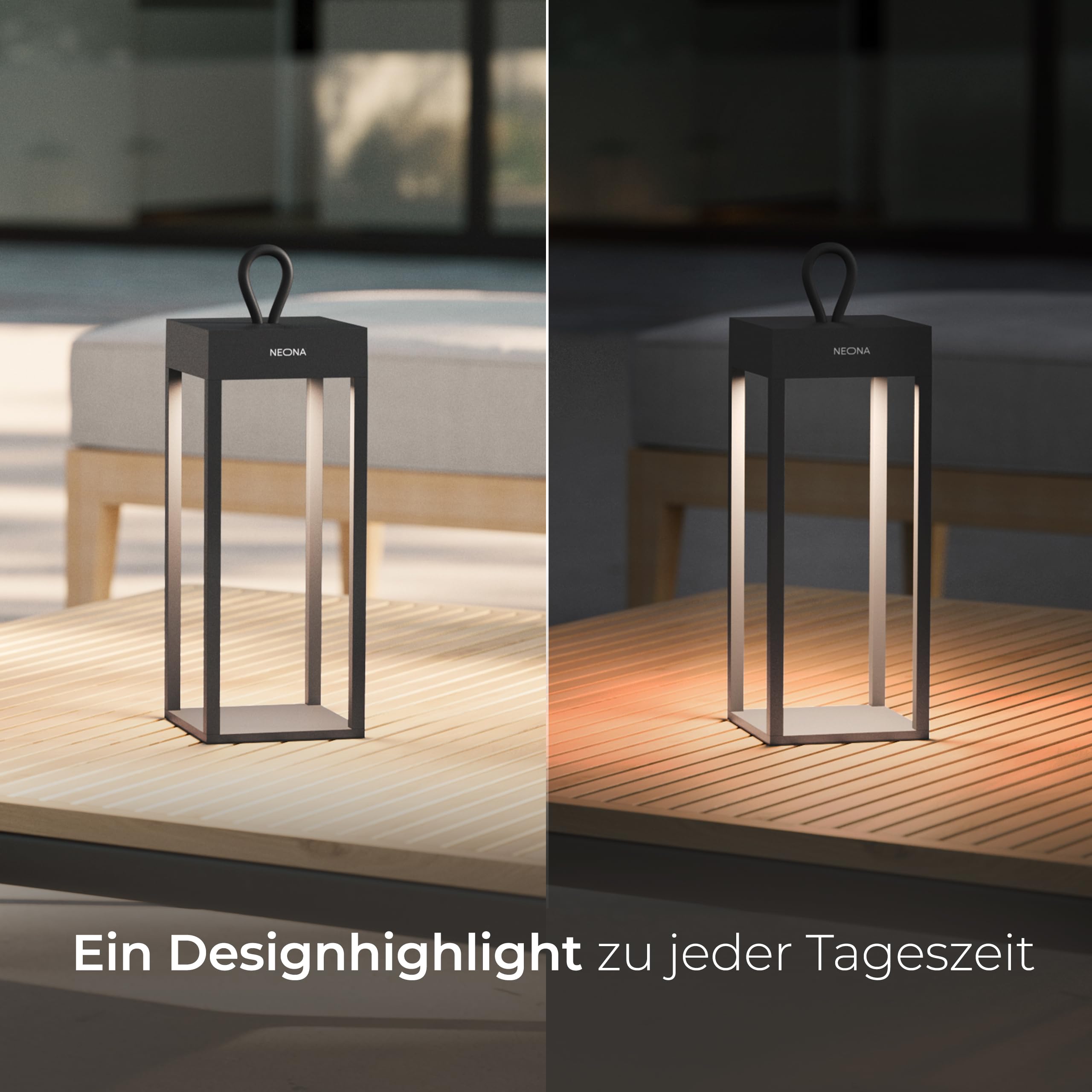 NEONA LED-Tischleuchte schwarz dimmbar - Nero Design-Tischlampe mit Touch & Ladestation - 2400mA Akku - IP54 Indoor & Outdoor geeignet - hochwertige Beleuchtung