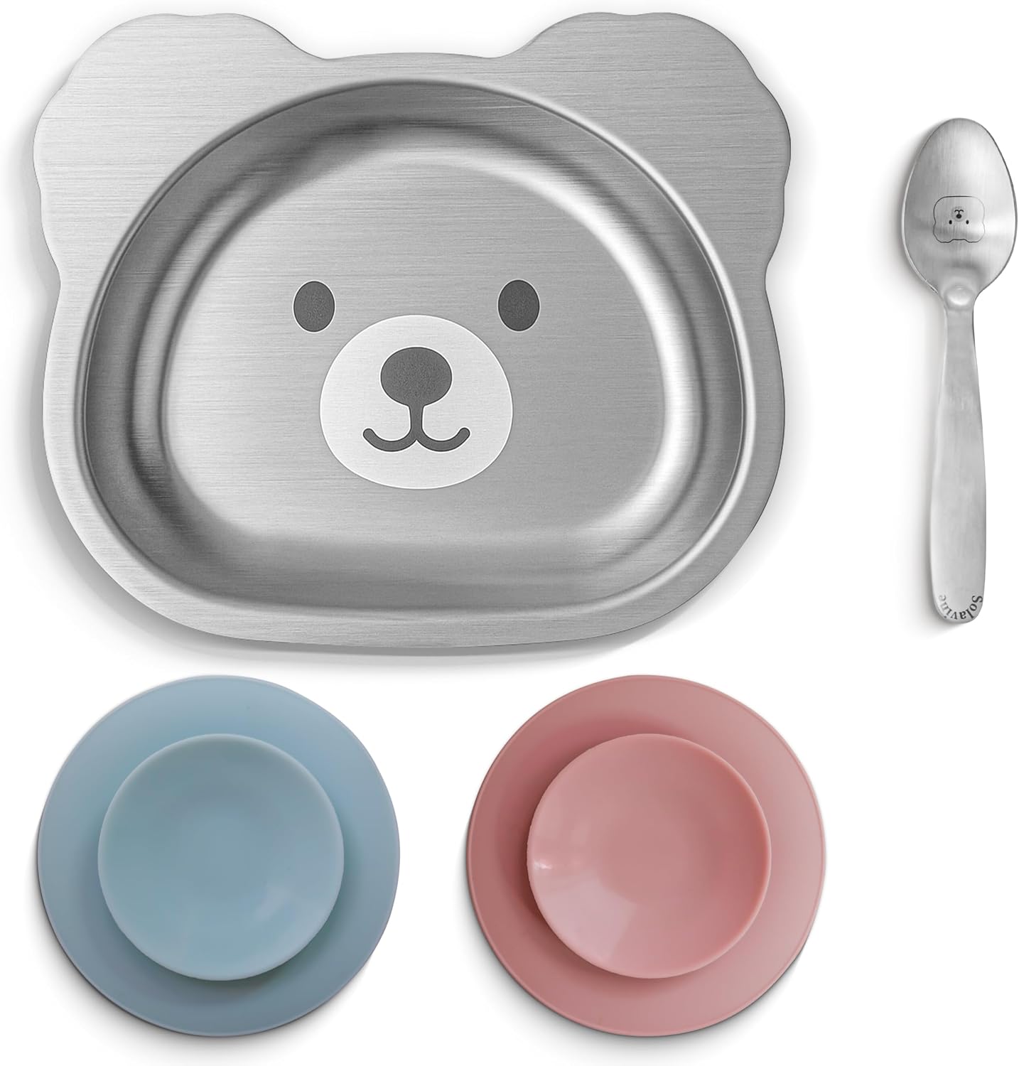 Solavine Stainless Steel Bear Suction Plate for Toddlers and Babies