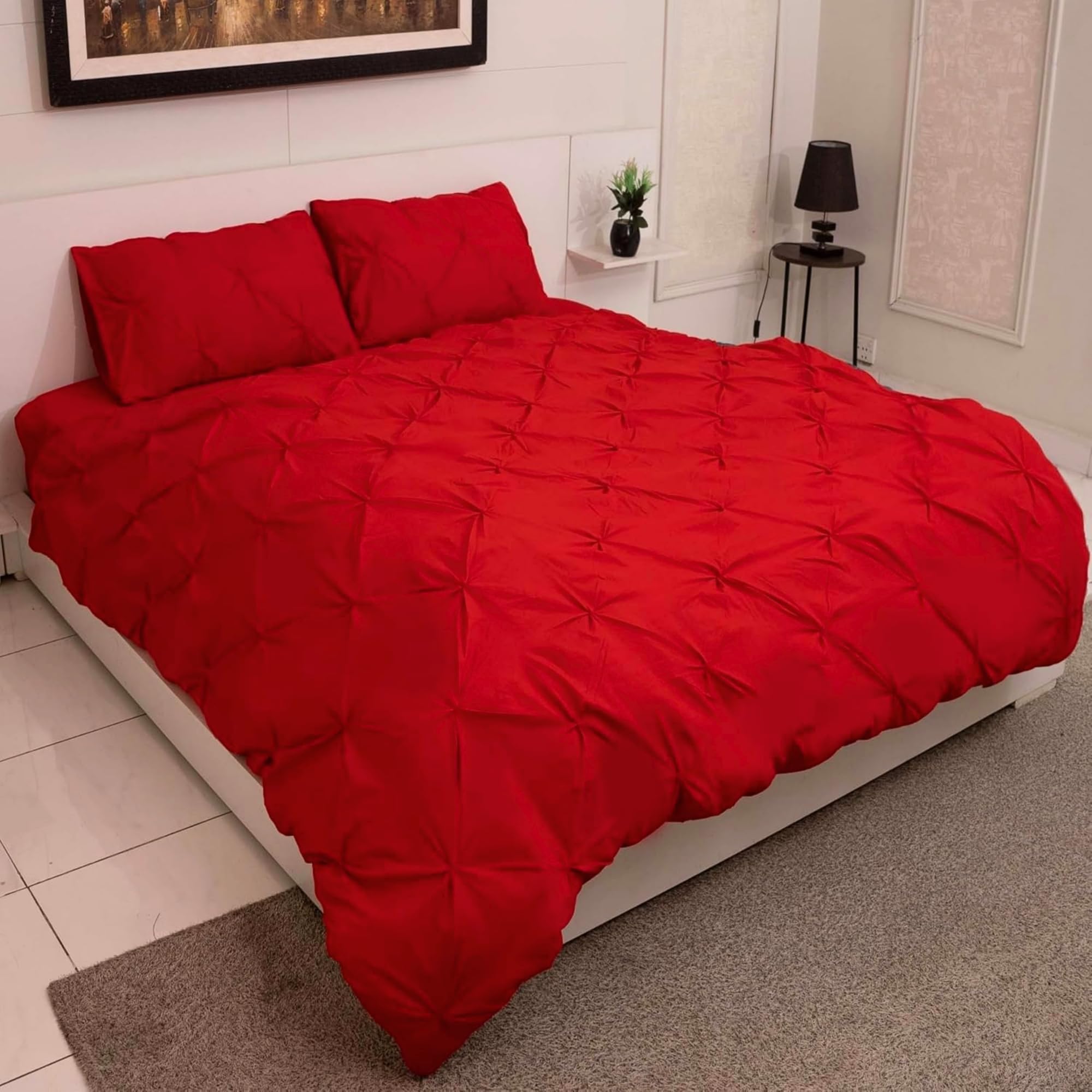 Q&H Single Duvet Cover Set Pillow Pair Cases - Soft Polyester Microfiber Breathable & Washable Comforter Sets - Ultra Soft Comfy Quilt Cover Pintuck Design (Red, Single 135x200cm)